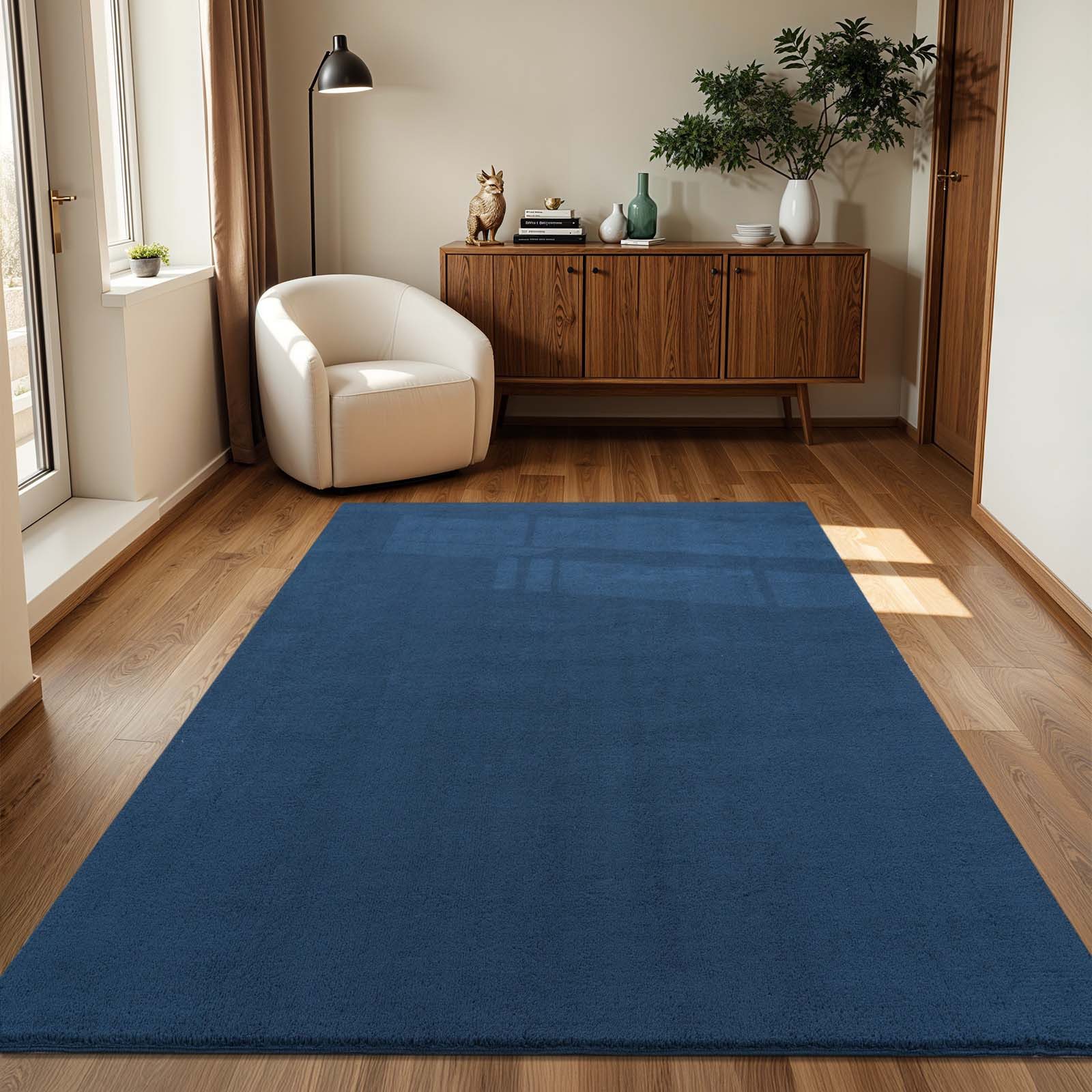 TaraCarpet Teppich Supersoft Kurzflorteppich Fiona Uni, rechteckig, Höhe: 14 mm, Wohnzimmer, Schlafzimmer, Esszimmer, Fiona blau 50x80