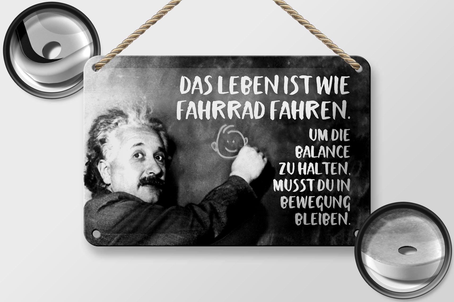 Femer GmbH Metallschild Zitat 12x18 cm Einstein Tafel Das Leben ist wie Fahrrad fahren, (1 St), gewölbte Oberfläche, abgerundete Ecken, umgeschlagene Kanten