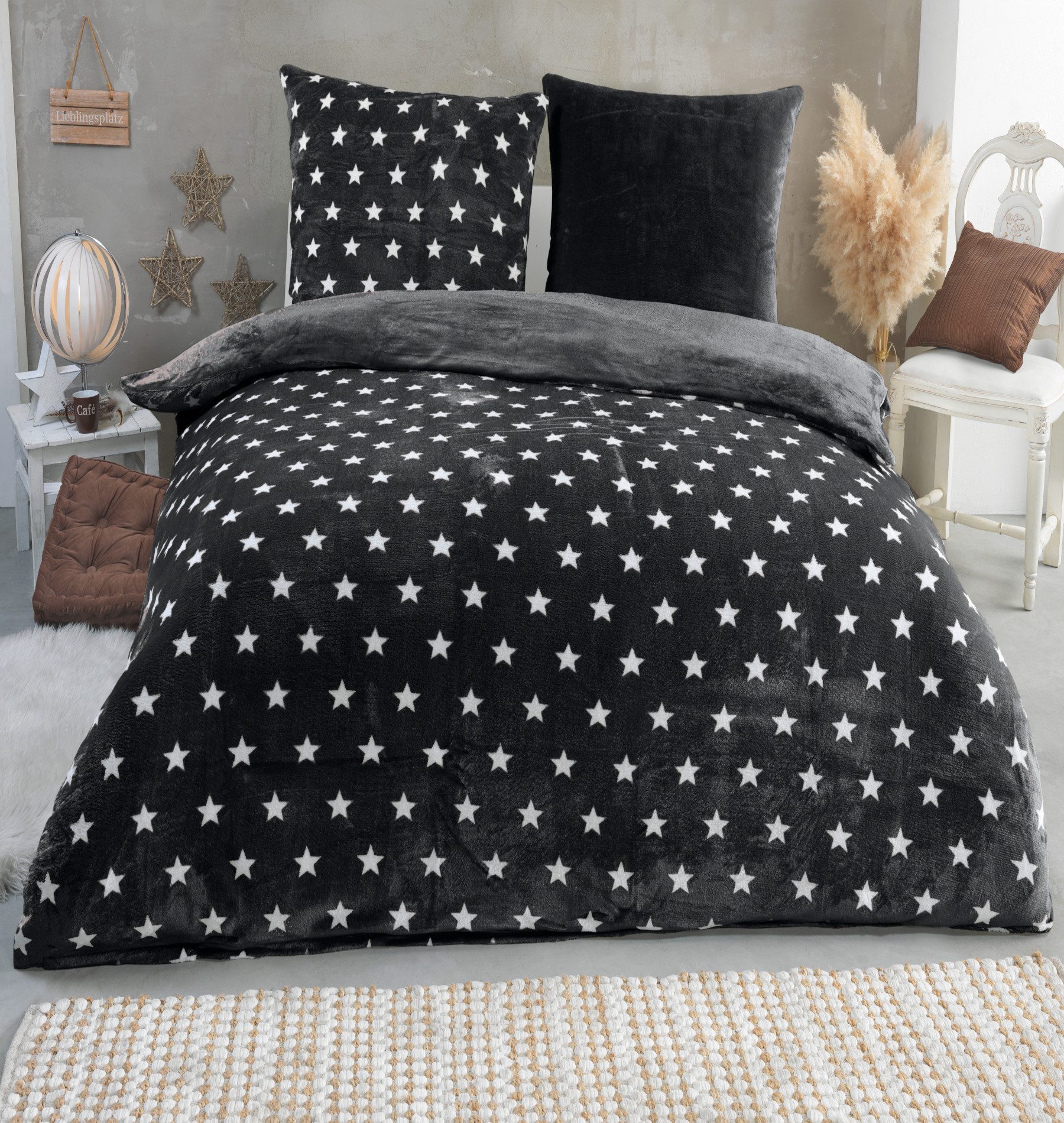 Malika Wendebettwäsche 200x200 + 2x 80x80 cm Cashmere Touch Sterne Bettwäsc günstig online kaufen