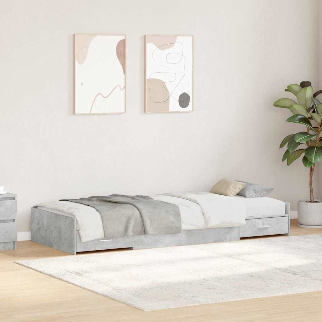 furnicato Bett Bettrahmen mit Kopfteil 75 x 190 cm Beton Grau, Stabiles Einzelbett mit integriertem Stauraum für dein Schlafzimmer
