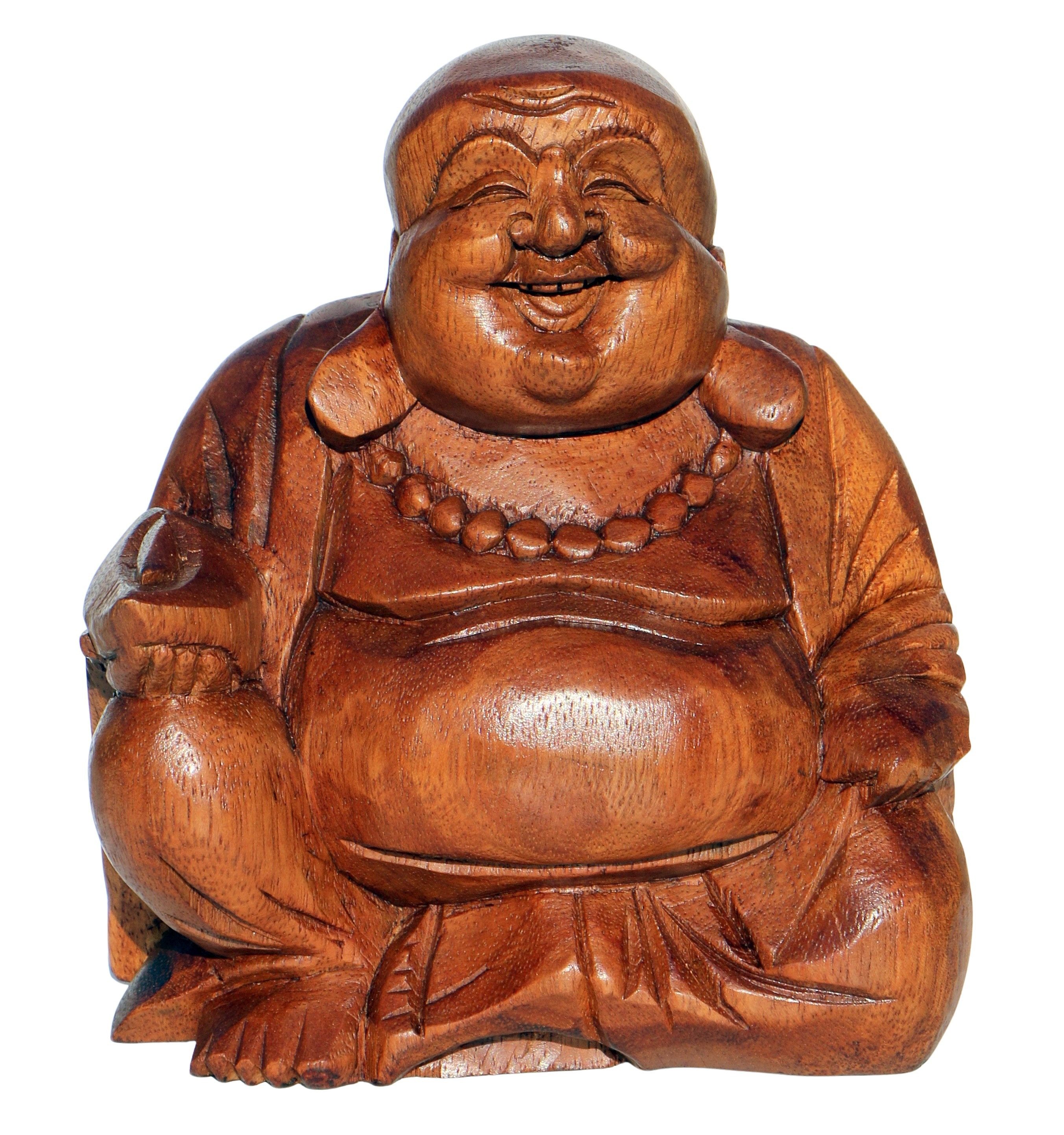 Wogeka Buddhafigur lachender Happy Buddha Holz-Figur – Bild 2 von 5