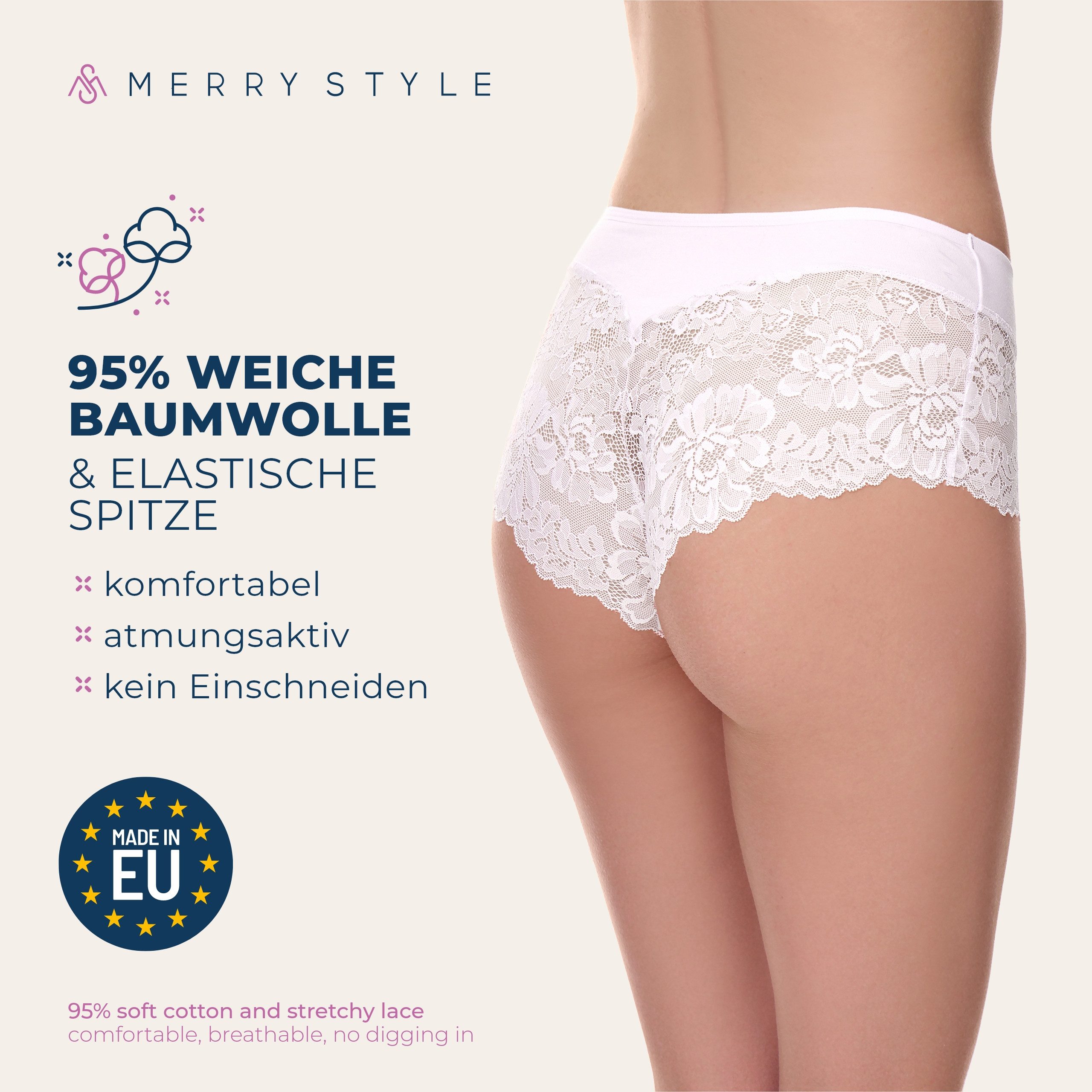 Merry Style Lange Unterhose Damen Unterhose Hipster Hot Pants mit Spitzenbesatz MSGAB155 (1-St) – Bild 2 von 5