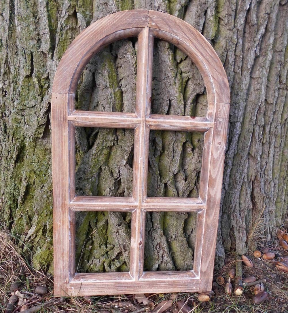 Deko-Impression Wanddekoobjekt Dekofenster Sprossenfenster Dekorahmen halbrund Holz braun 49 cm (1 St)