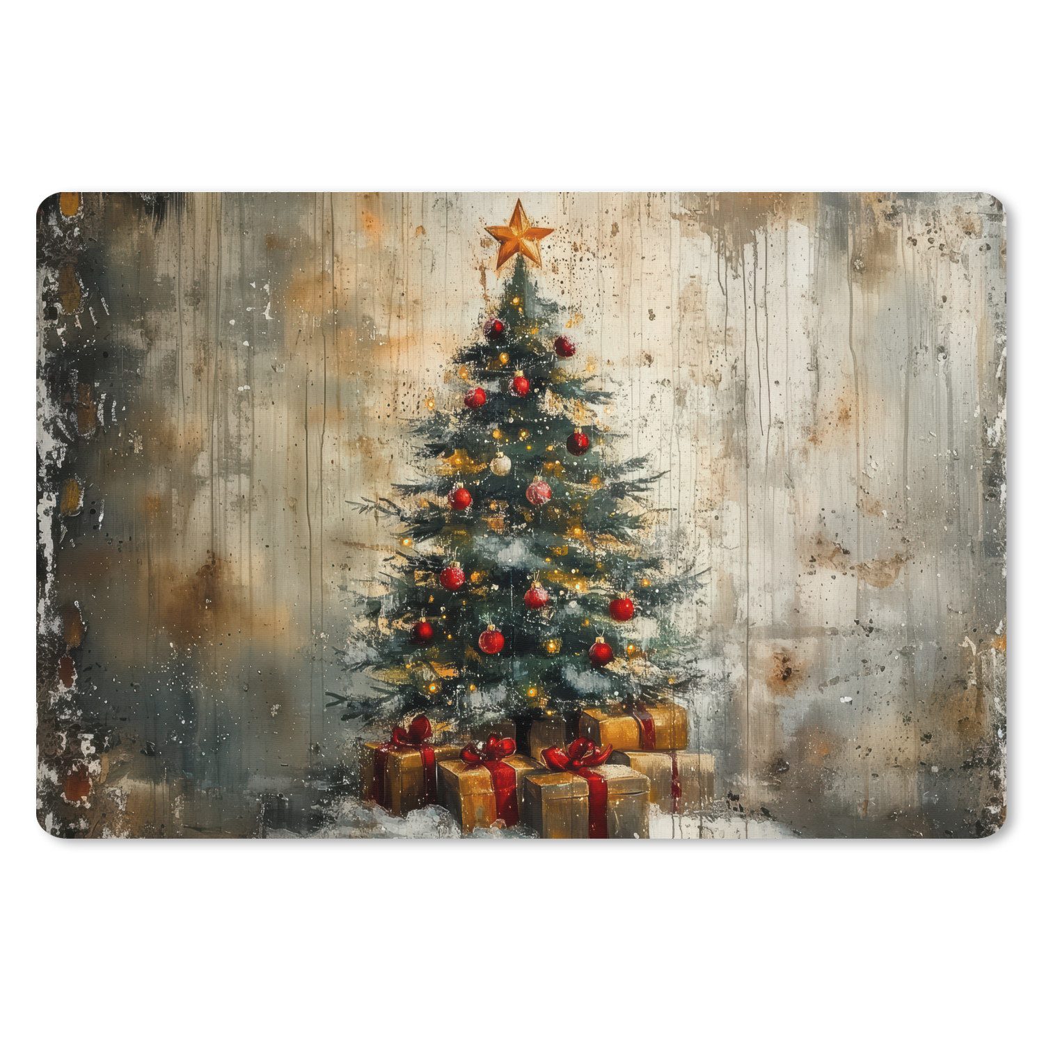 MuchoWow Mauspad Weihnachtsbaum - Vintage - Weihnachten - Geschenk (1-St), Mousepad XXL für Tastatur und Maus, Gaming Setup, Desk Mat, 120x80 cm