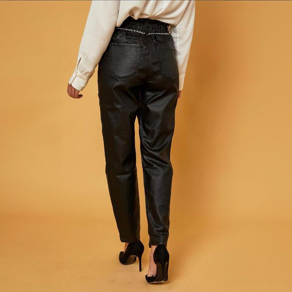 Ital-Design Lederimitathose Damen Freizeit Kette Stretch günstig online kaufen