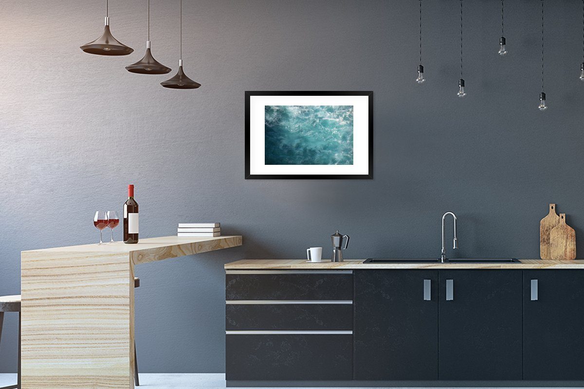 MuchoWow Poster Meer - Wasser - Türkis, (1 St), mit Rahmen, Kunstdruck, Gerahmtes Poster, Schwarzem Bilderrahmen