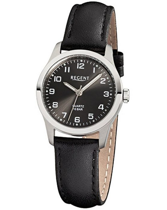 Regent Quarzuhr Regent Damen-Armbanduhr schwarz Analog (Armbanduhr) Damen Armbanduhr rund klein (ca. 28mm) Titan Elegant BQ9812