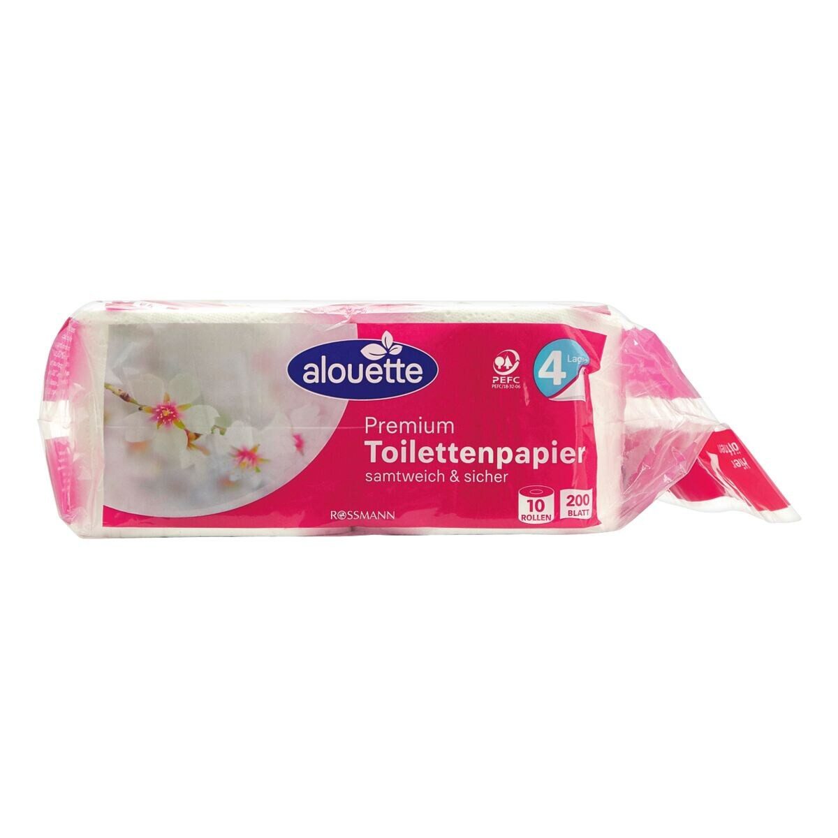 alouette Туалетная бумага Premium (10-St), 4-lagig, weiß mit Prägung, 200 Blatt/Rolle