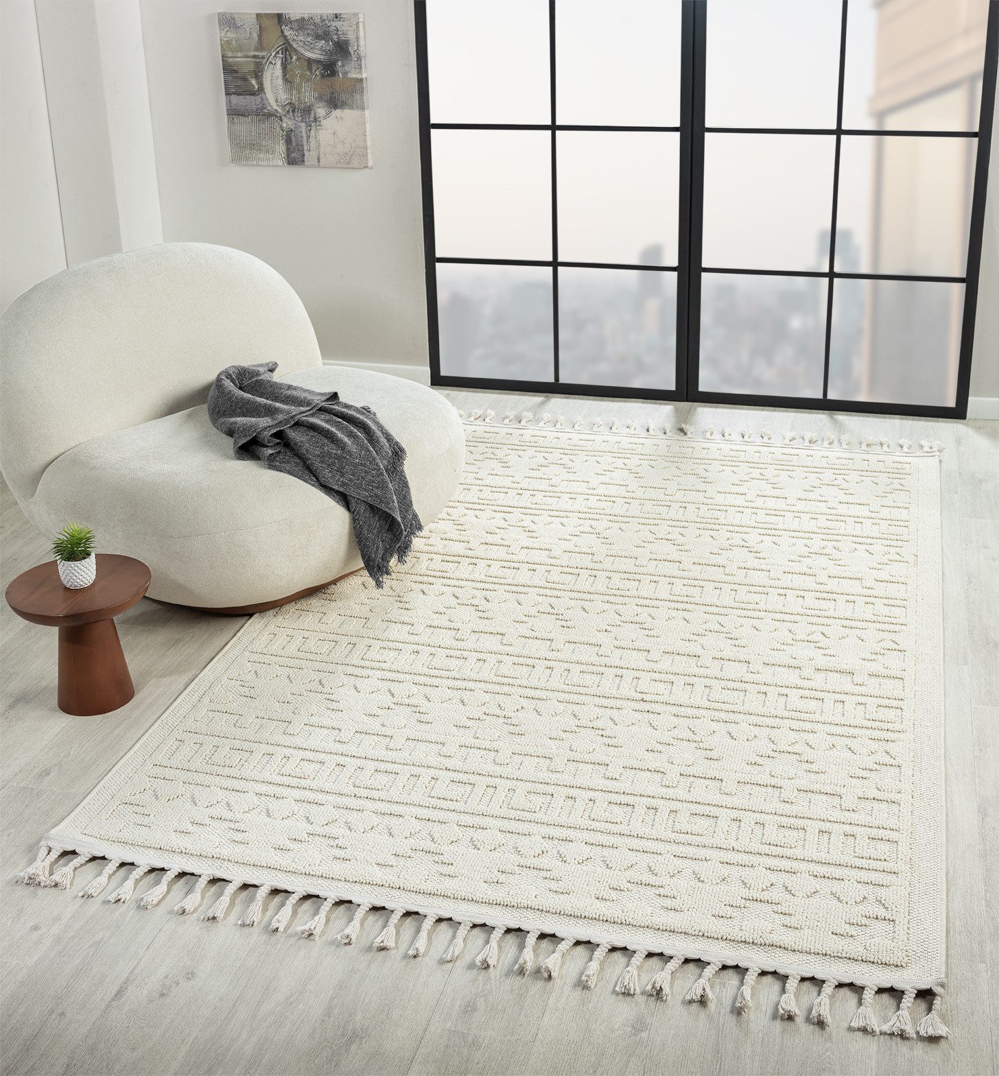Vimoda Teppich Wohnzimmer Boho Skandi Frisé-Teppich, günstig online kaufen