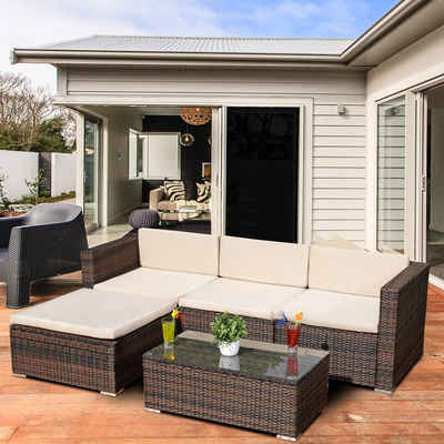 Mucola Gartenlounge-Set Polyrattan Lounge 5tlg. Gartengarnitur Sitzgruppe Sitzgarnitur Sofa, (Set, 5-tlg), Schraub-Ausgleich-Standfüße