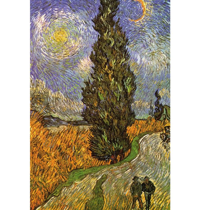 1art1 Kunstdruck Vincent Van Gogh - Zypressenweg Unter Dem Sternenhimmel 1890