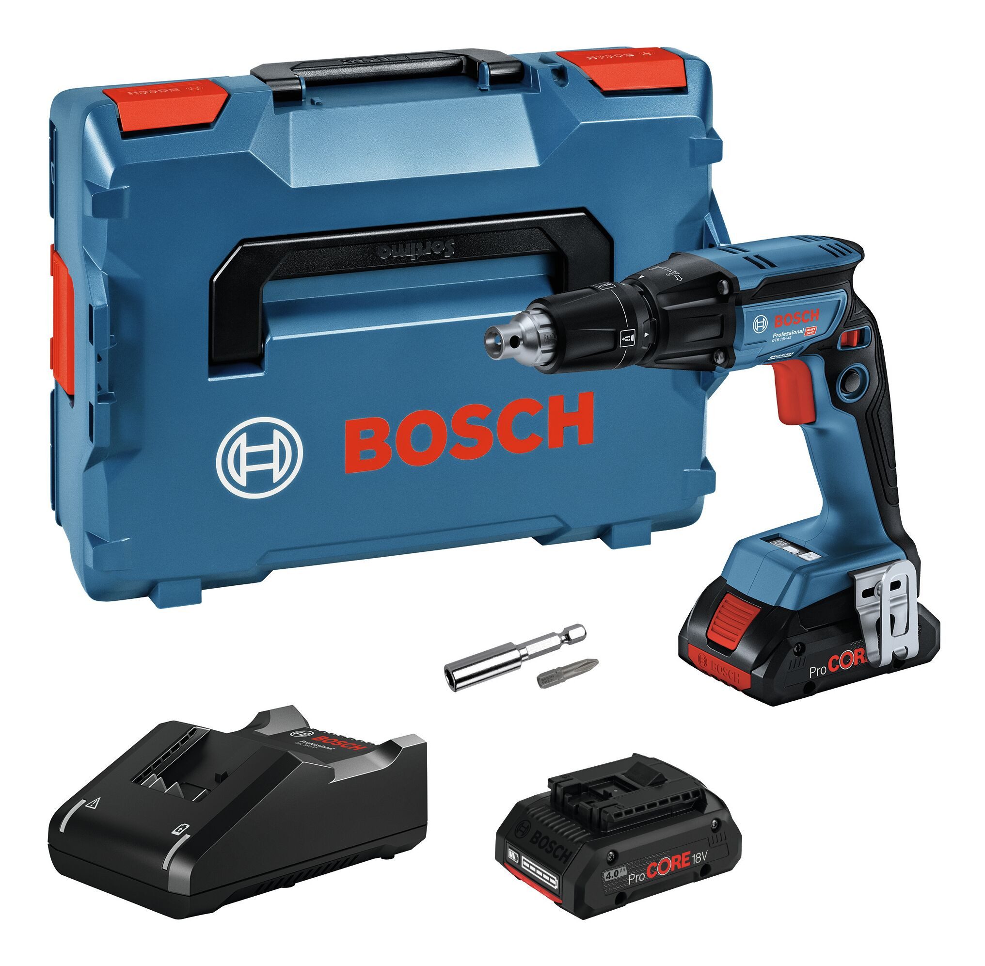 BOSCH Akku-Trockenbauschrauber GTB 18V-45, 4500 U/min, Mit 2x Akku ProCORE 4 Ah - in L-BOXX 136