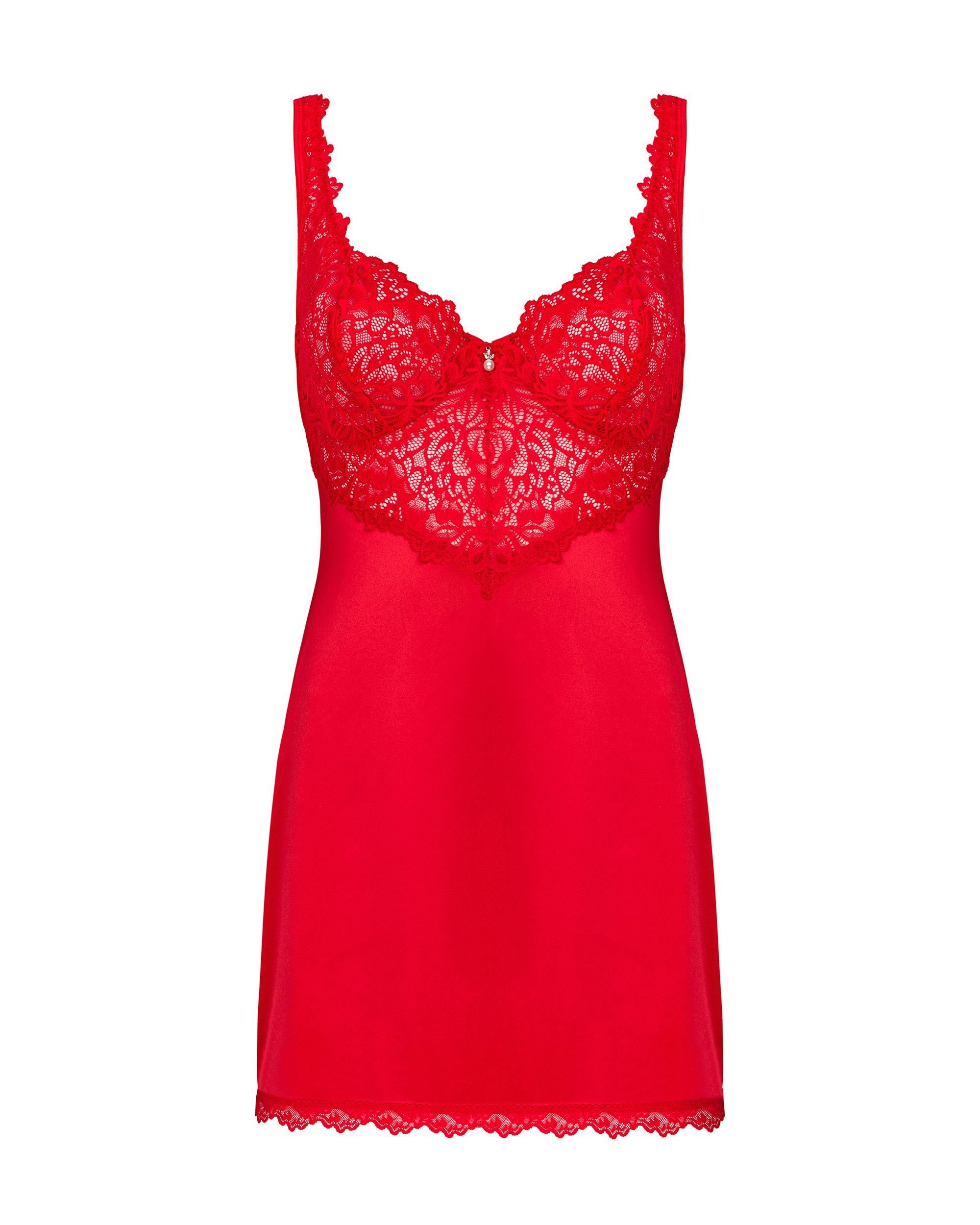 Obsessive Negligé Negligee in rot mit Spitze rückenfrei (2-tlg)