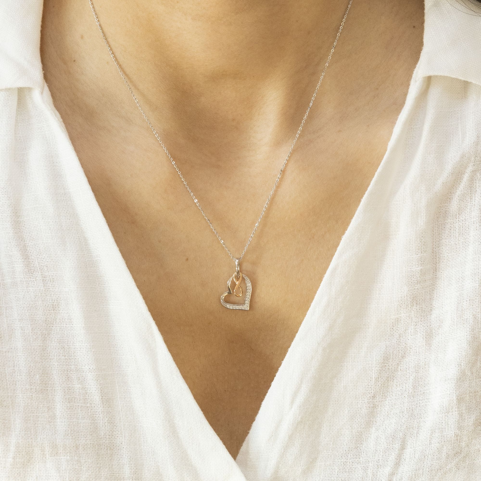 Zeeme Kette mit Anhänger Silber 925 rhodiniert mit Herz- und Unendlichkeits-Motiv