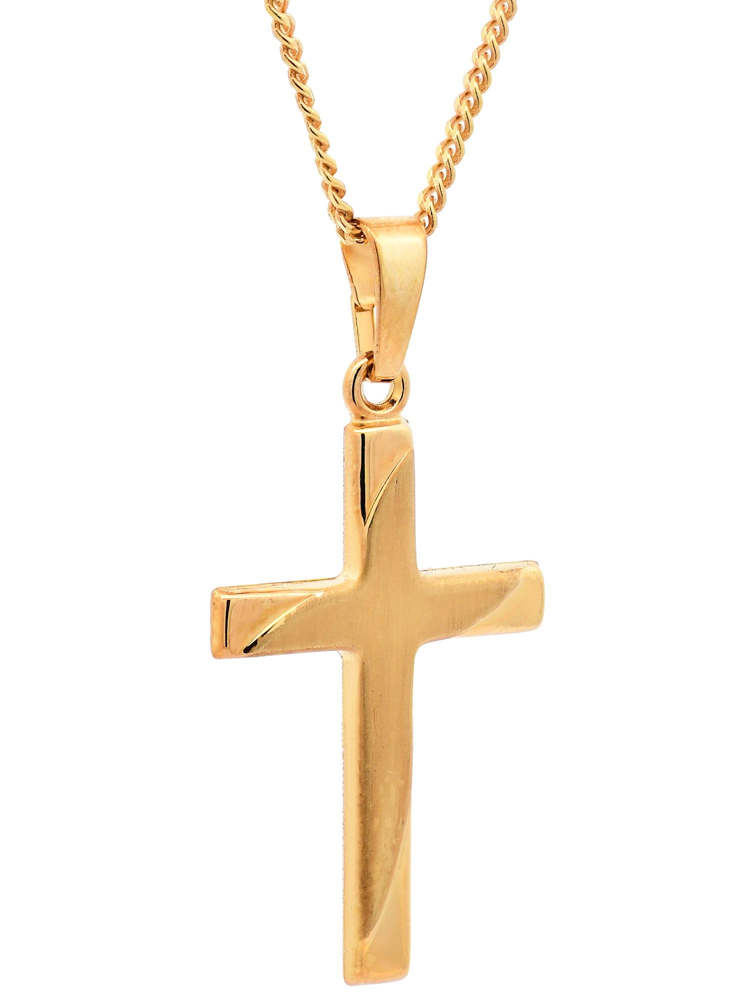 Kreuzanhänger Anhänger Kreuz 585-14 Karat Gold mit vergoldeter Silberkette 36 cm