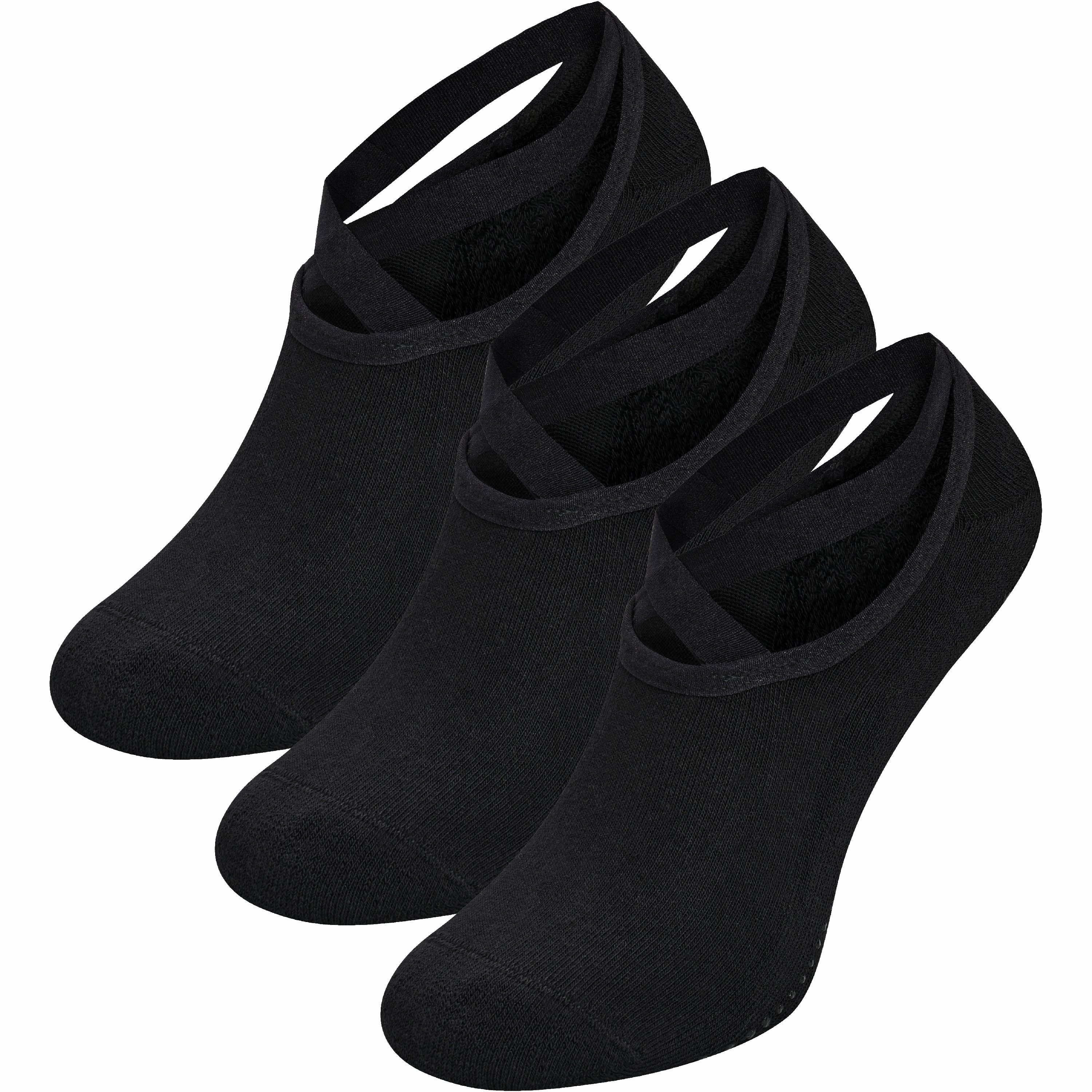 GAWILO Kurzsocken für Yoga & Pilates mit Noppen & Bändchen für Damen (3 Paar) Kurze Stoppersocken mit ABS Sohle - Ideal auch als Hausschuhe