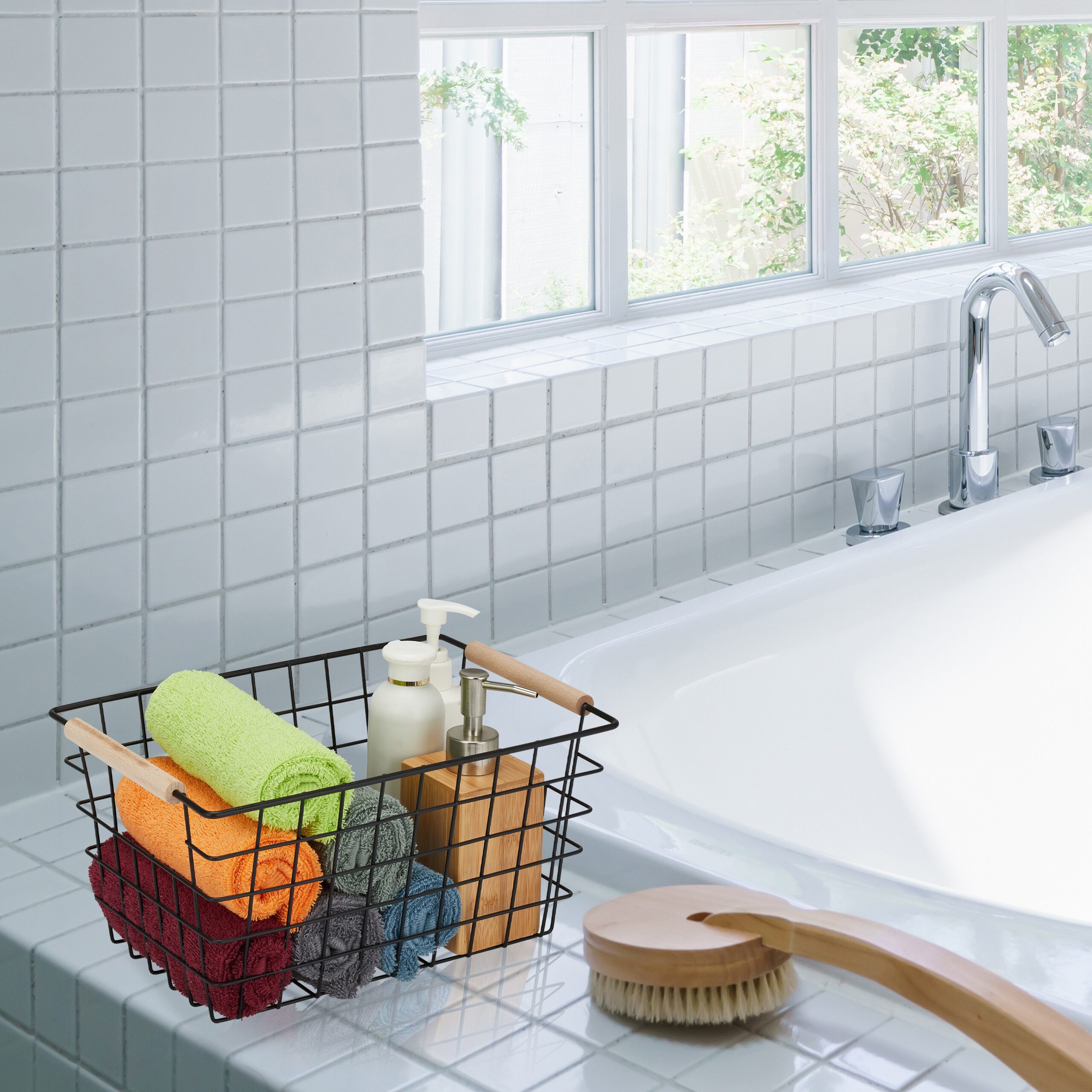 relaxdays Drahtkorb mit Holzgriffen 3er Set (3 St., 3er Set), schwarz