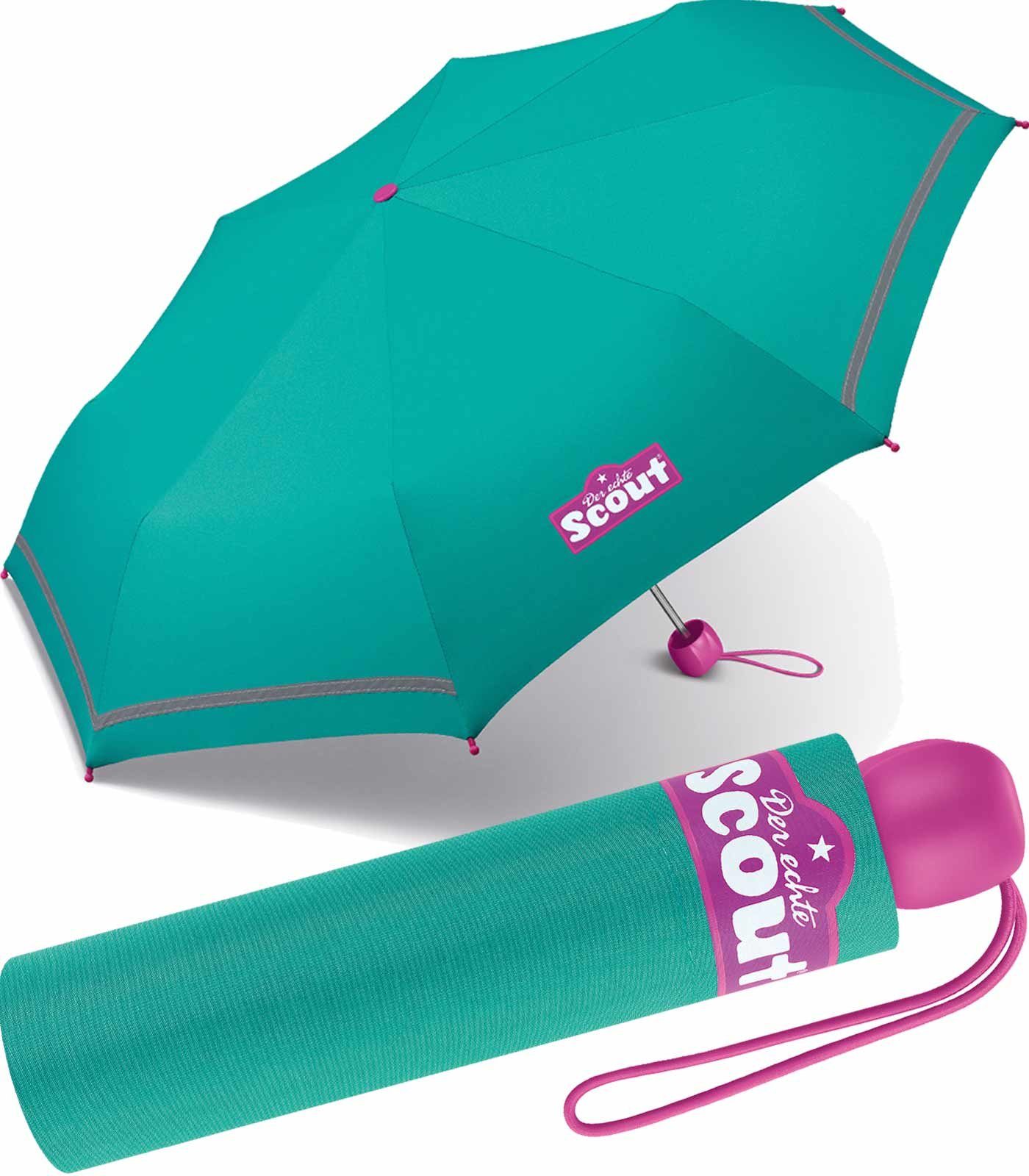 grün Mini Taschenregenschirm leicht reflektierend, Kinderschirm Scout Basic