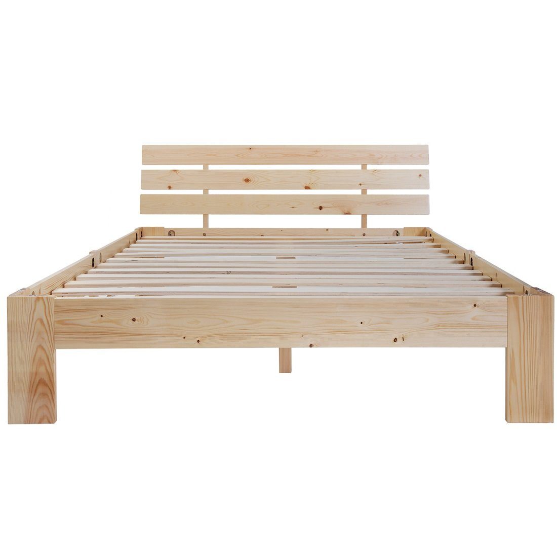Massivholzbett (1-tlg., Maasivholzbett), Doppelbett mit Kopfteil und Lattenrost, 200 x 140 cm Futonbett