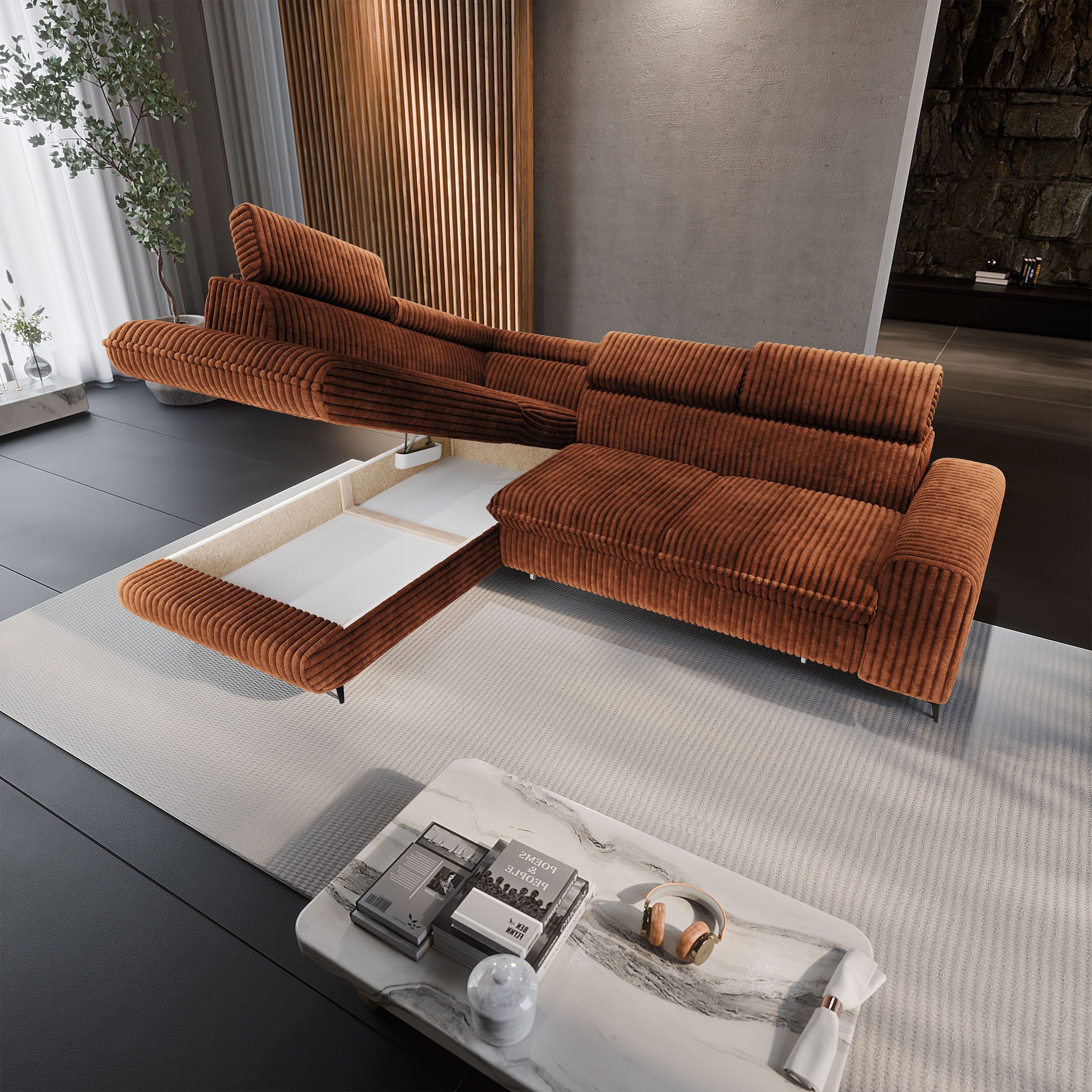Masseno Ecksofa VELISS mit Schlaffunktion L-Form, Sofa mit Bettkasten