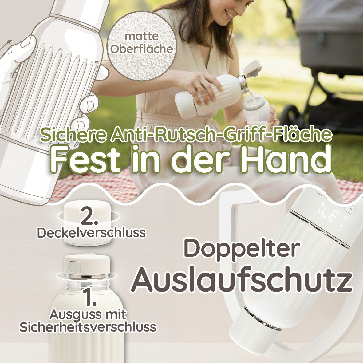 mavie & me Babyflaschenwärmer 500ml BPA frei & Sterilisation tragbarer Milch - Muttermilch Erwärmer, Portable Warmer mit Akku – ideal für unterwegs to go