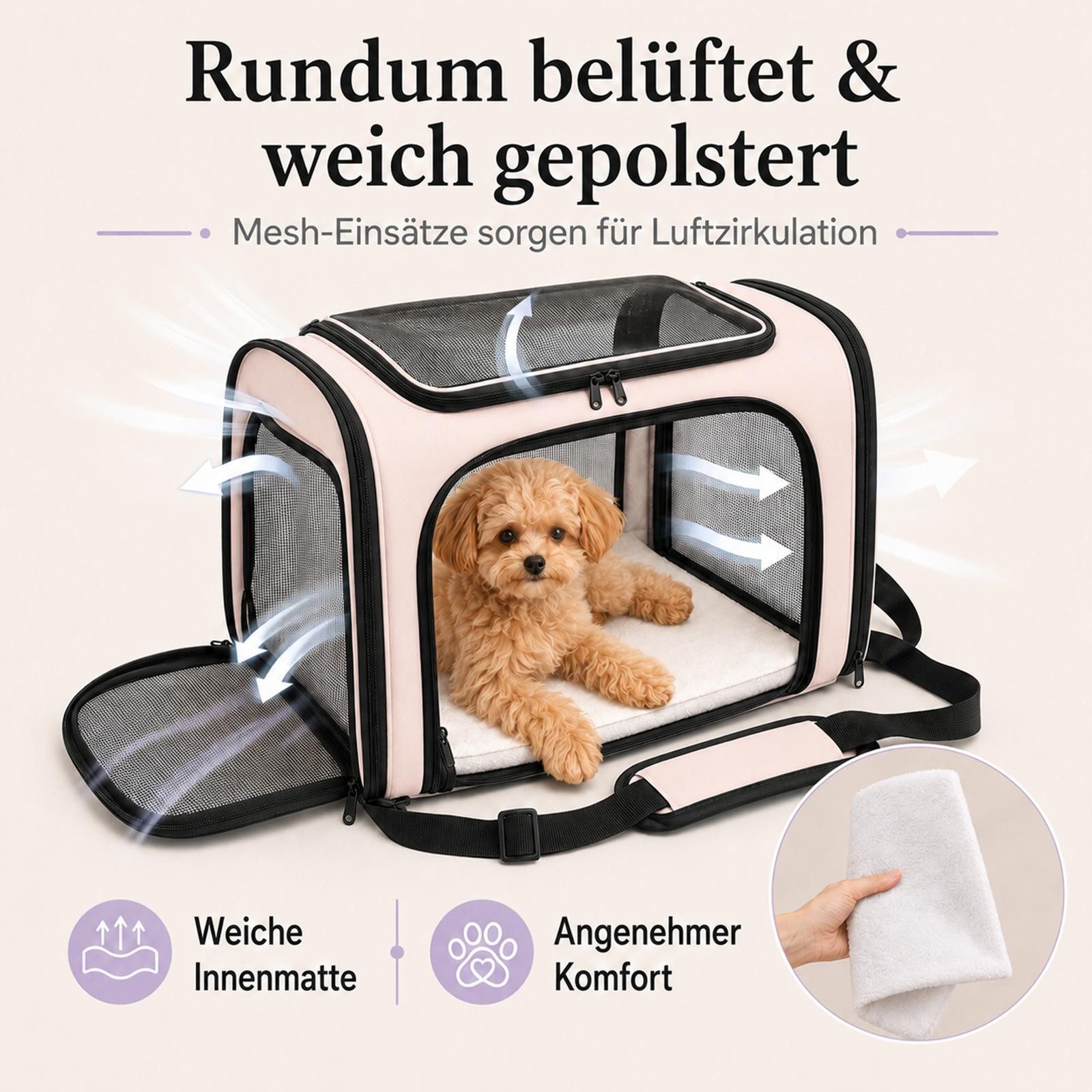 VERCO Tiertransporttasche für kleine Hunde Katzen und kleine Haustiere, Reise Hundetransporttasche Katzentransporttasche faltbar belüftet