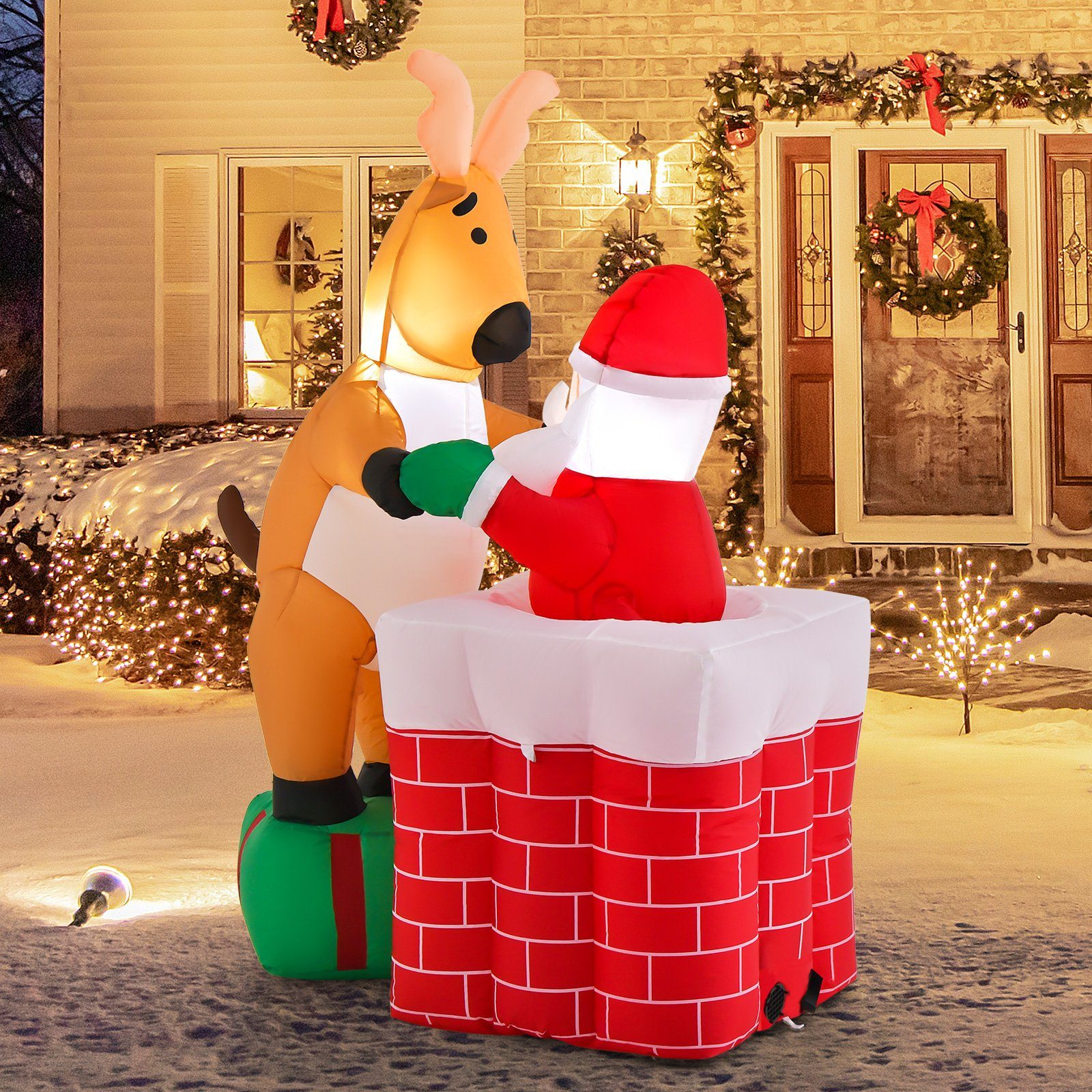 COSTWAY Weihnachtsmann, Rentier, höhenverstellbar, 155cm LED mit aufblasbar