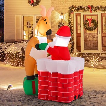 COSTWAY Weihnachtsmann, 155cm LED mit Rentier, höhenverstellbar, aufblasbar