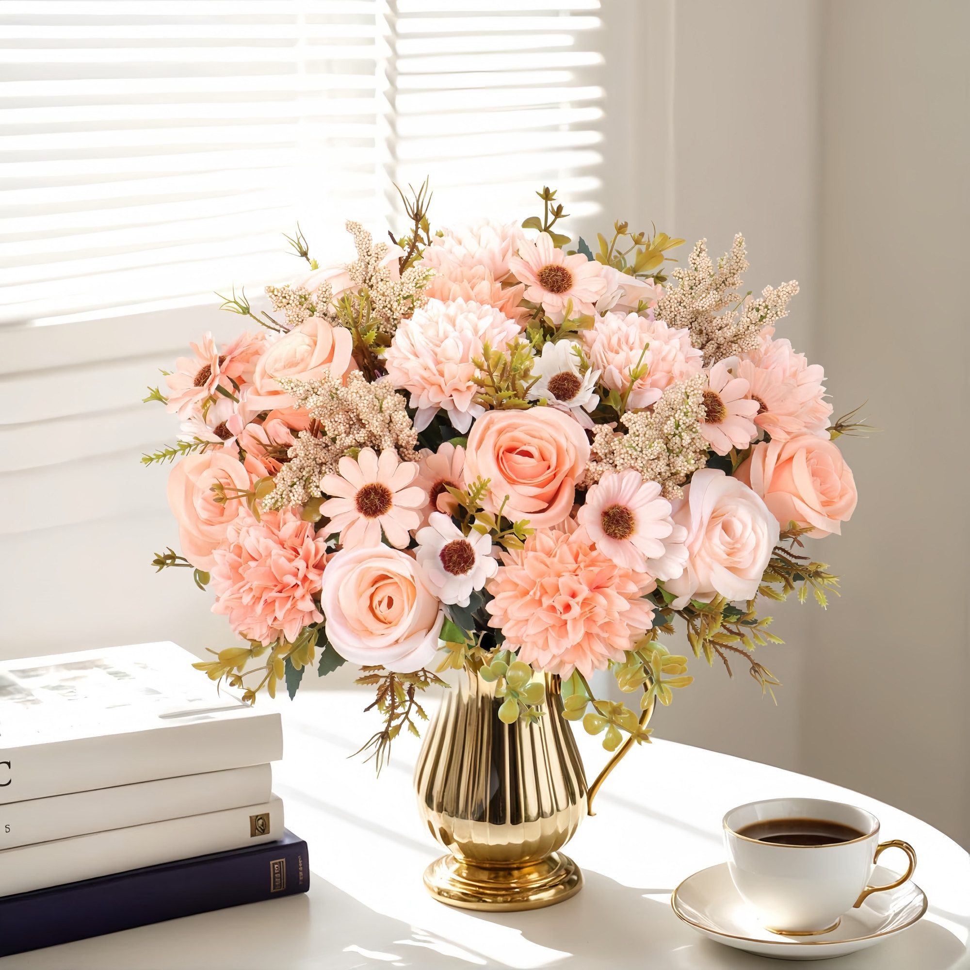 Kunstblumenstrauß Künstliche Rosenblumen 2er-Set – Seidenblumenstrauß für Dekoration, FOUORTUNATE-BEE, Perfekt für Hochzeit, Party oder Heimdekoration in Rosa – Bild 3 von 5