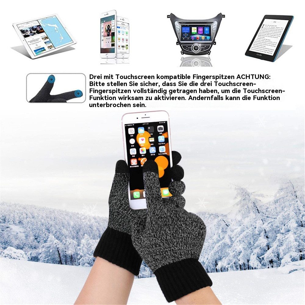 Blusmart Strickmütze Mütze, Schal und Touchscreen-Handschuhe Set (Wintermütze, Thermohandschuhe, Schal, Strickmütze 3-teilig) Winter-Accessoires für Männer und Frauen