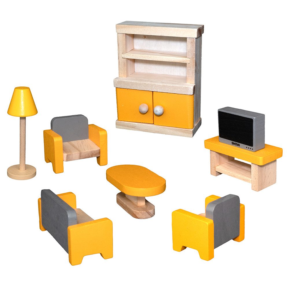 howa Puppenhaus, aus Holz klappbar inkl. 30tlg. Möbelset, 4 Puppen und Hund