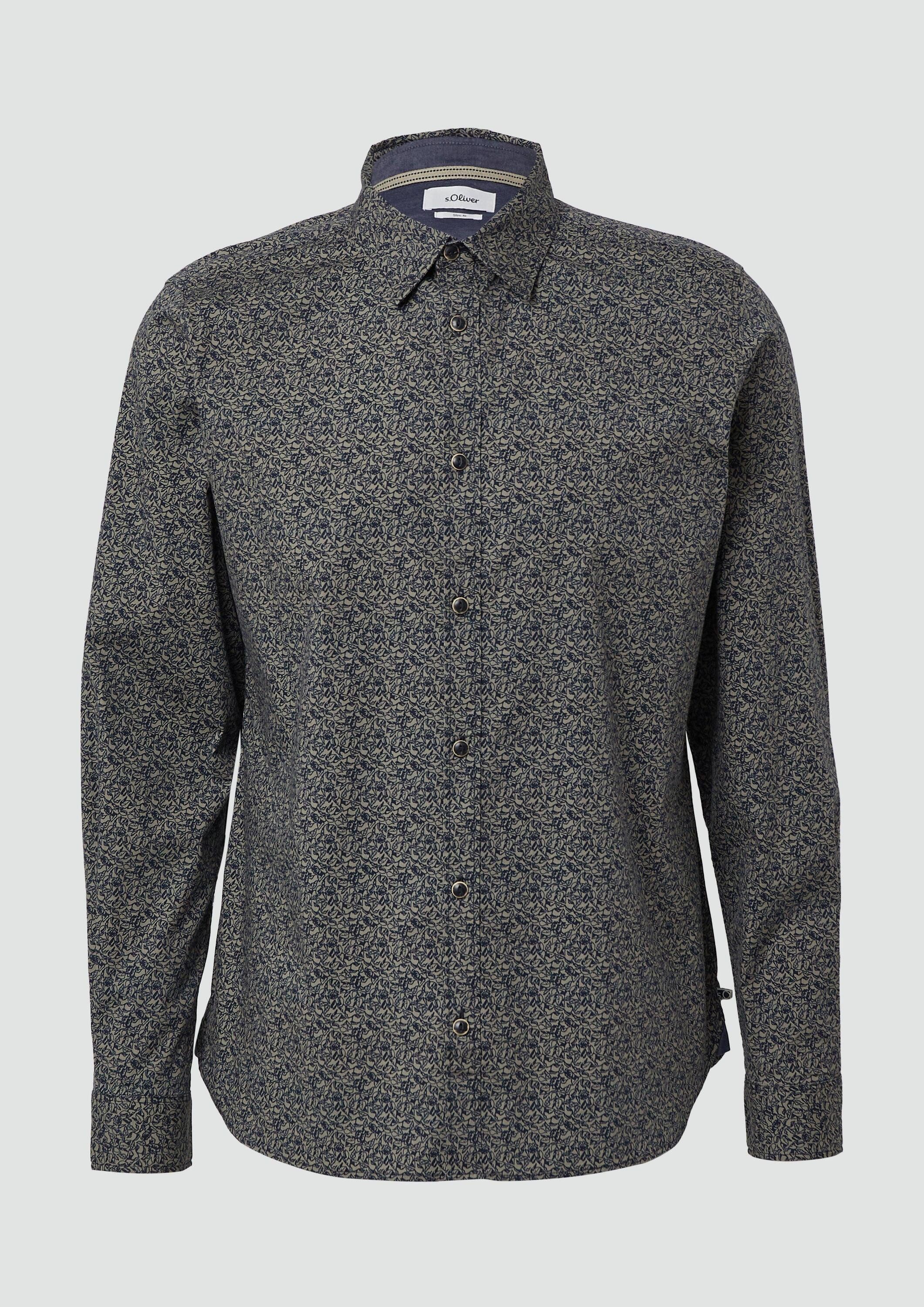 s.Oliver Langarmhemd Hemd Slim Fit: Baumwollhemd mit All-over-Print