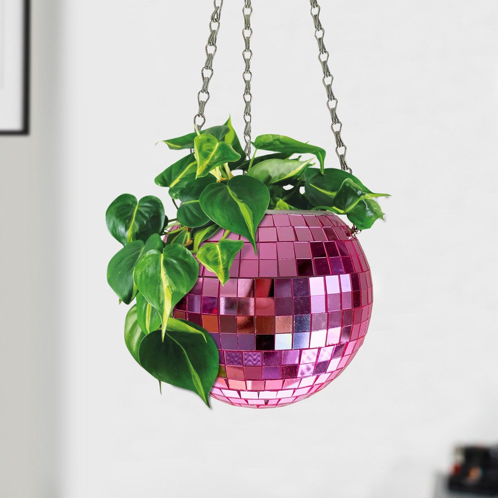 Bubblegum Blumentopf Disco Kugel (ca. Ø 15 cm, 1 St., Spiegel-Ball), inkl. Kette und Holzring, zum Aufhängen oder Hinstellen