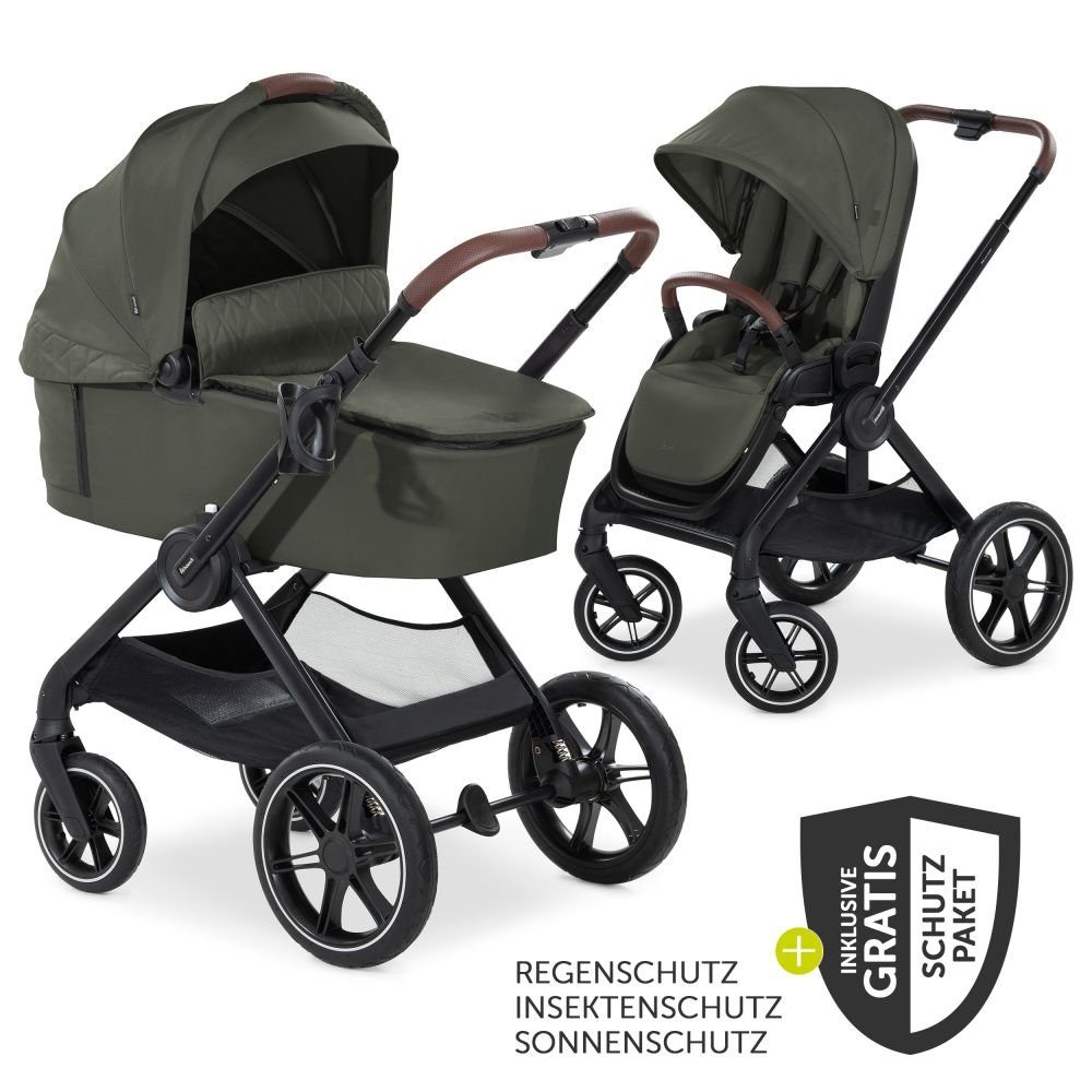 Hauck Kombi-Kinderwagen Walk N Care 2in1 Set - Dark Olive, (7-tlg), Kinderwagen  Buggy Set mit Babywanne, Sportsitz, Beindecke, Regenschutz