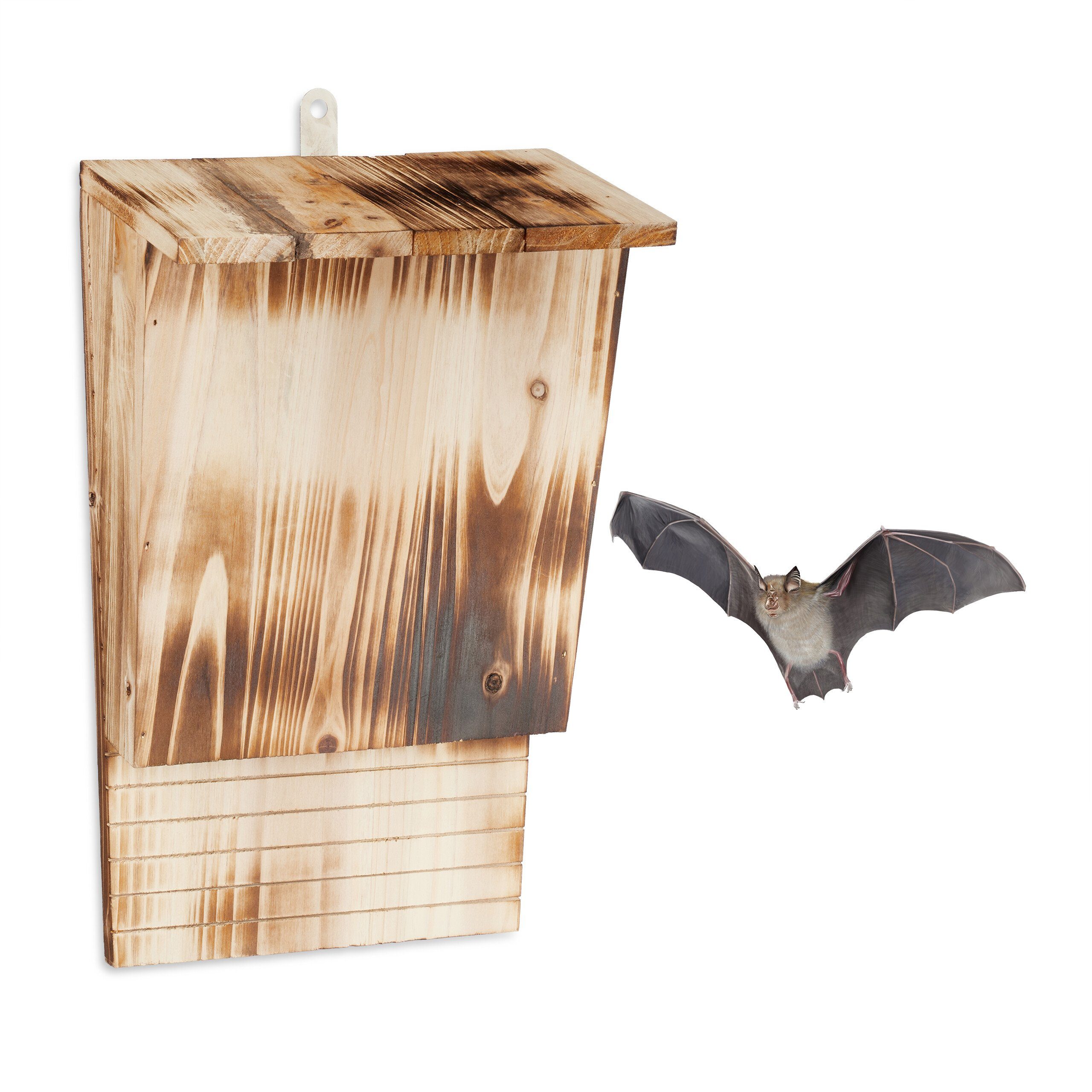 relaxdays Tierhaus Fledermauskasten aus geflammten Holz