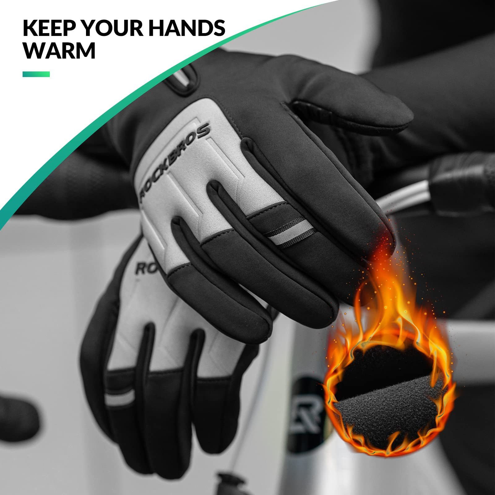 ROCKBROS Fahrradhandschuhe Touchscreen Winterhandschuhe Winddichte rutschfeste Laufhandschuhe Rutschfestes Design
