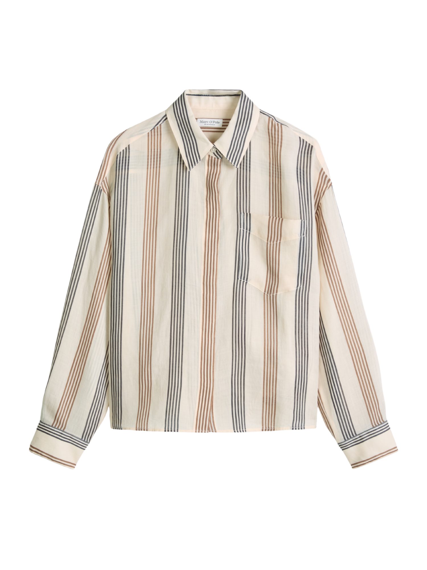 Marc O'Polo Blusenshirt natur,Casual,Ramie,Gestreift,Hemdblusenkragen,Lang,Regular Fit