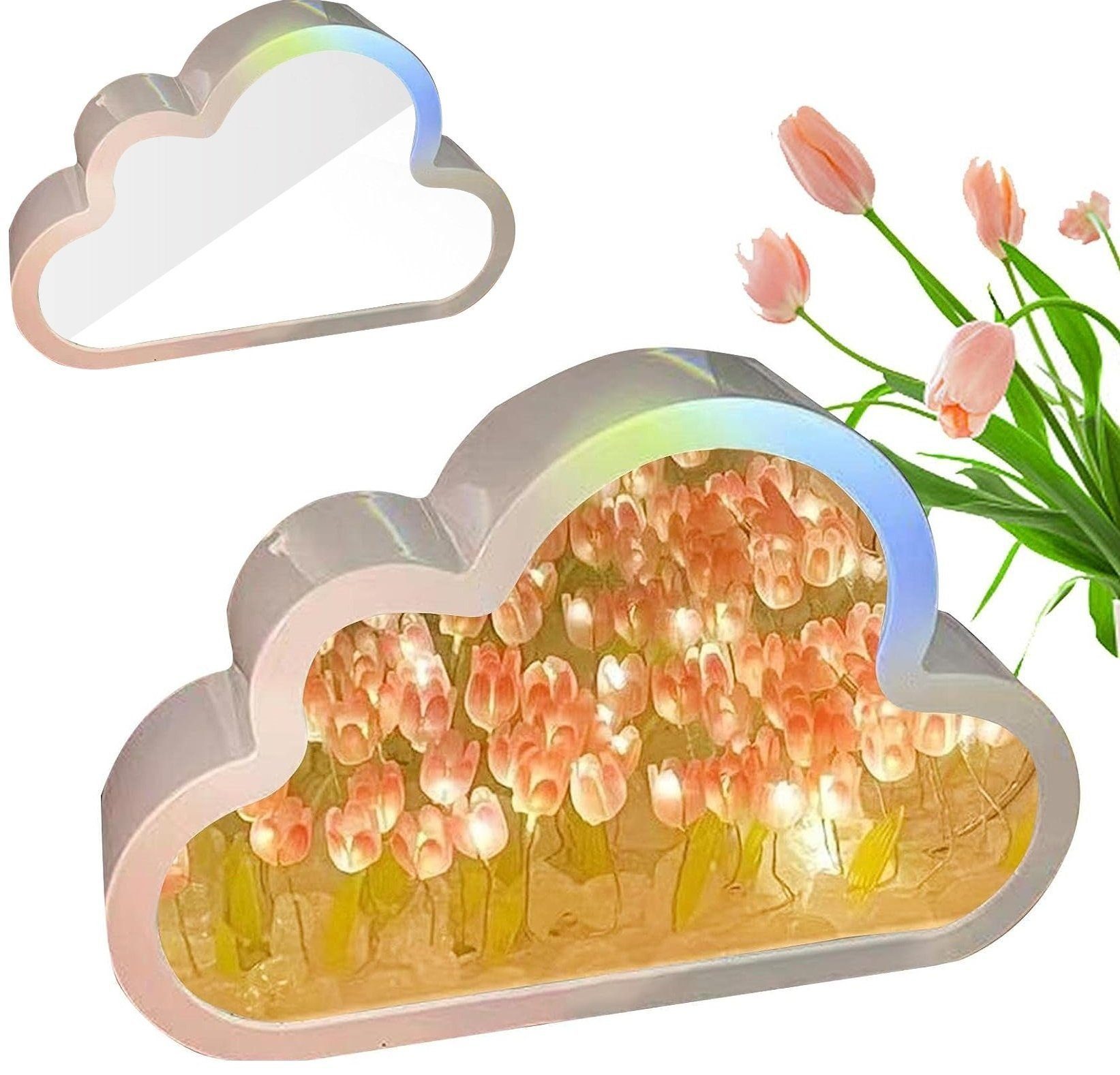 Gontence Nachtlicht Handmade Wolkenspiegel, diy Decor Nachtlicht, Nachtlampe Home Rosa Tulpen Tulpe Spiegel, Umgebungslicht, 20