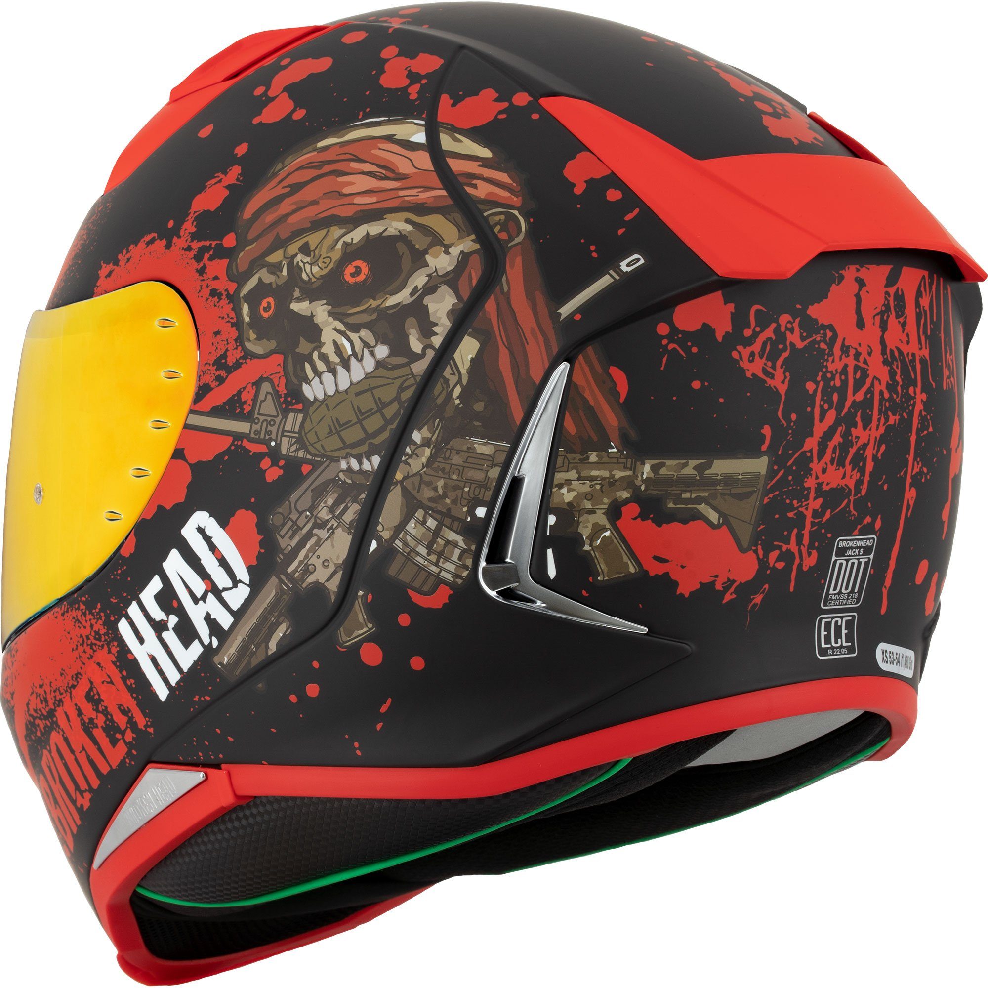 Broken Head Motorradhelm Broken Head Jack S. V2 Pro Rot (mit klarem und rot verspiegeltem Visier), inklusive 2 Visieren, Pinlock vorbereitet