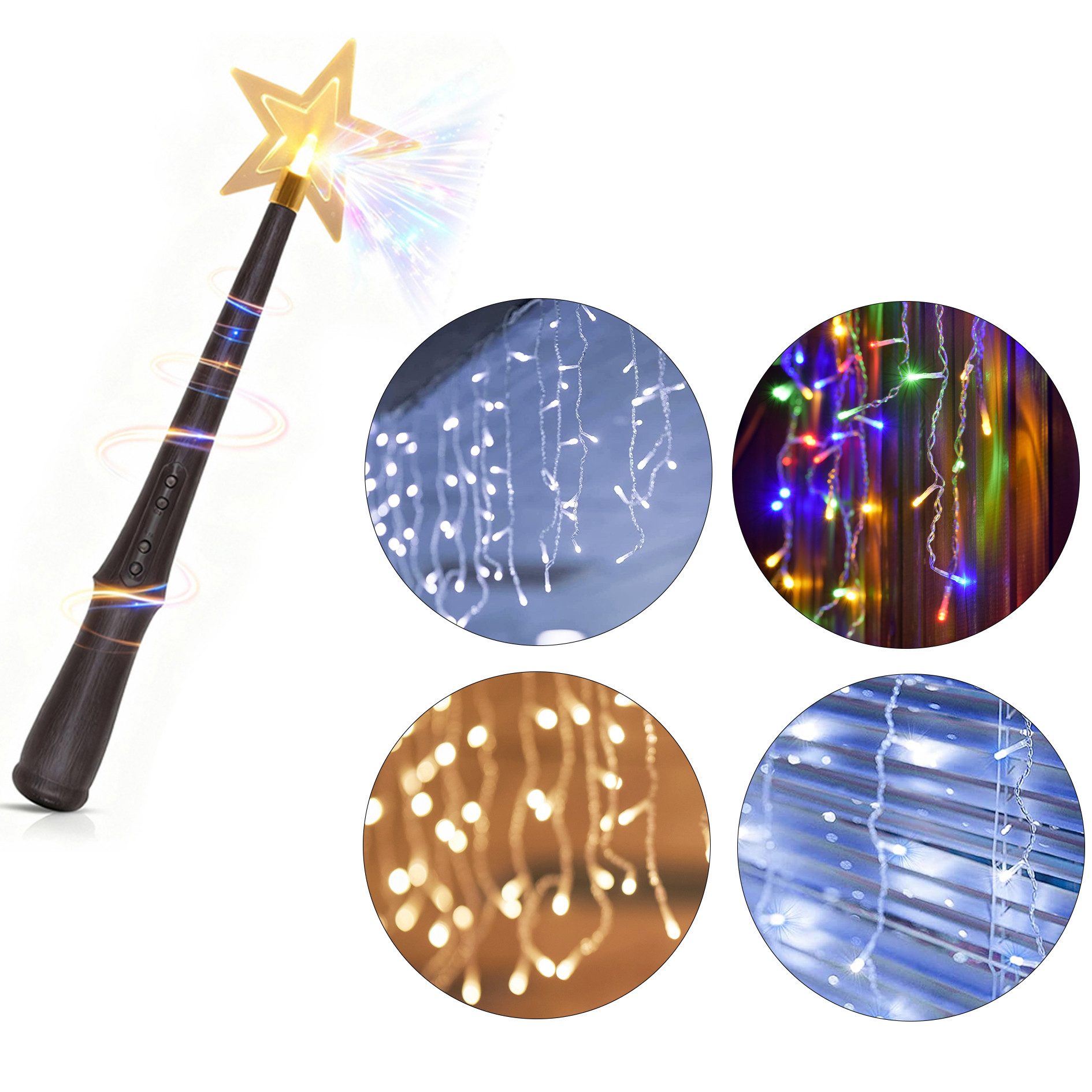 Salcar LED-Lichtervorhang LED Lichterkette Eisregen Lichtervorhang Weihnachtsdeko Aussen 8 Modi, Nur der Zauberstab Leuchtend, Magischer Zauberstab mit Licht und Sound