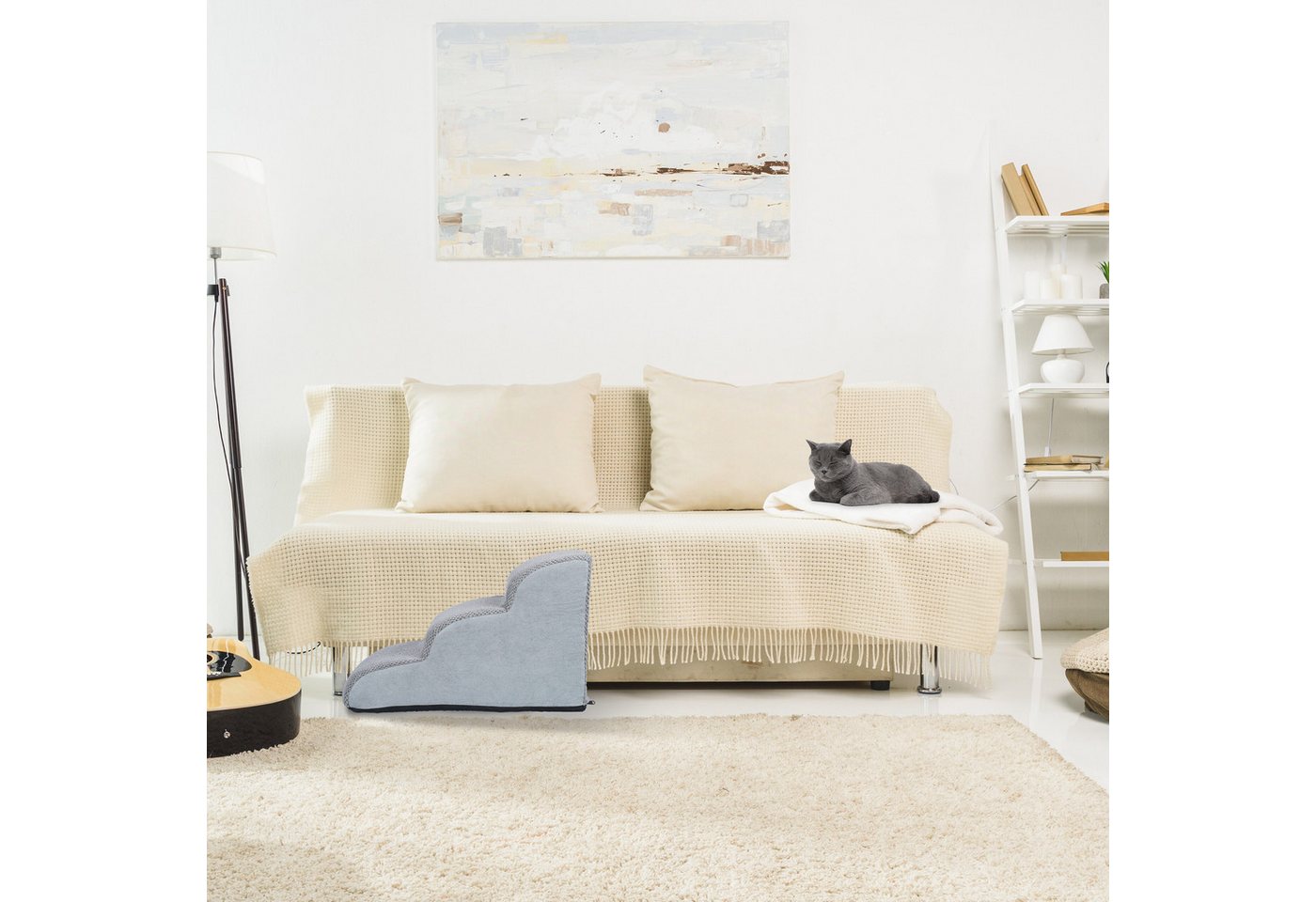 Thumbnail - relaxdays Haustiertreppe Hundetreppe mit 3 Stufen, Grau
