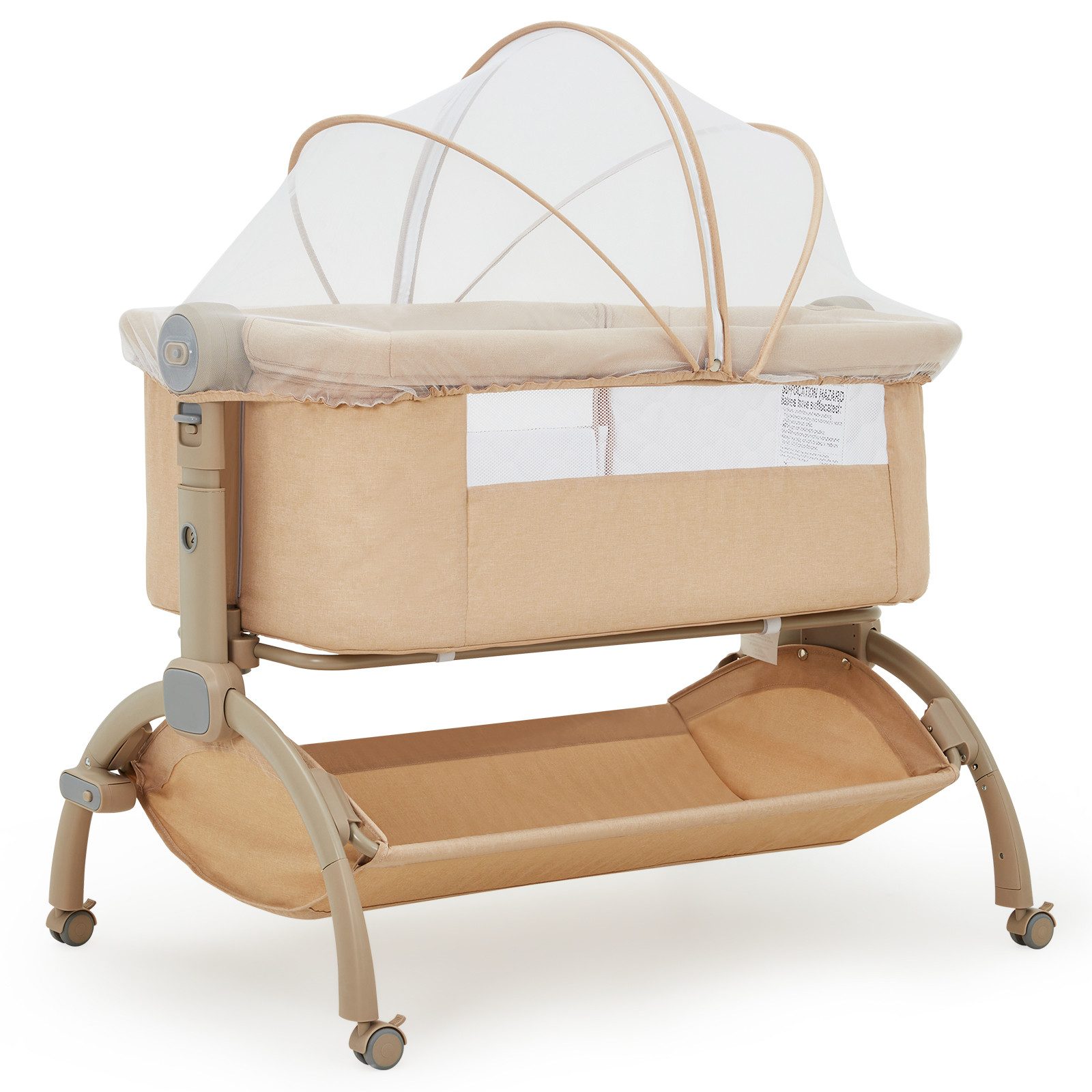 GarveeMore Beistellbett 3 in 1 Babybett mit Rollen & Umrandung, 98 × 63 ×84 cm, bis 9 kg, 360° Rollen feststellbar, 15° Anti-Reflux-Neigung, höhenverstellbar