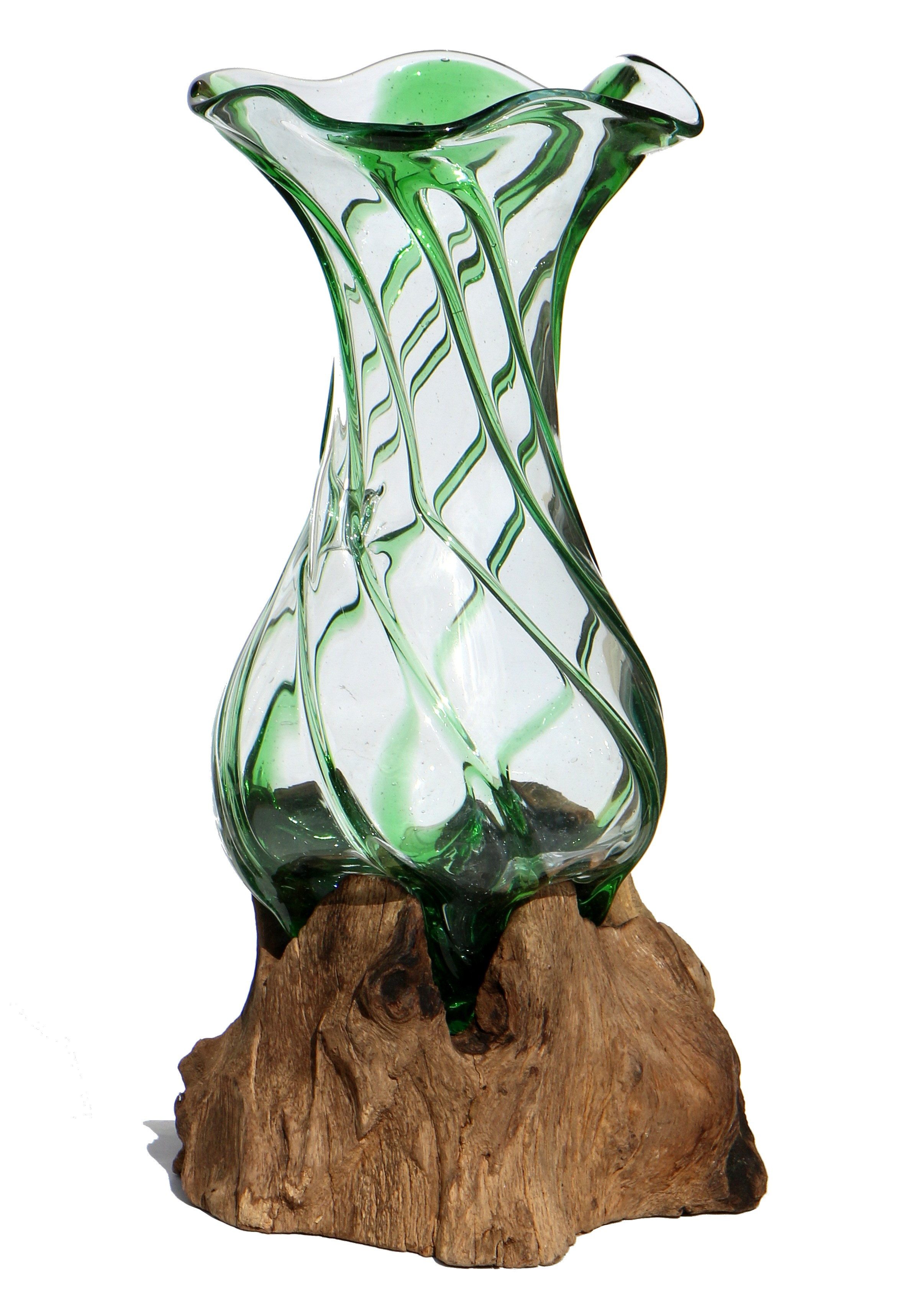 Dekovase Dekovase Glas-Vase "Venezia" auf Wurzel-Holz Teakholz Gamal