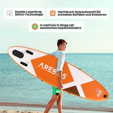 Arebos SUP-Board »Stand up Paddling, Surfboard, aufblasbar, Double-Layer«, SUP Board,Surfboard, (Set, Alu-Paddel, Hochdruck-Pumpe, Transportrucksack)