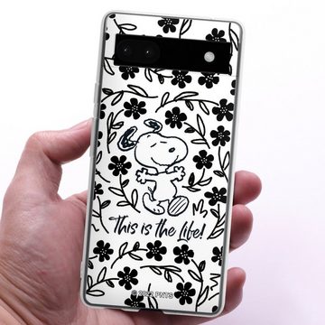 DeinDesign Handyhülle Peanuts Blumen Snoopy Snoopy Black and White This Is The Life, Google Pixel 6a Silikon Hülle Bumper Case Handy Schutzhülle