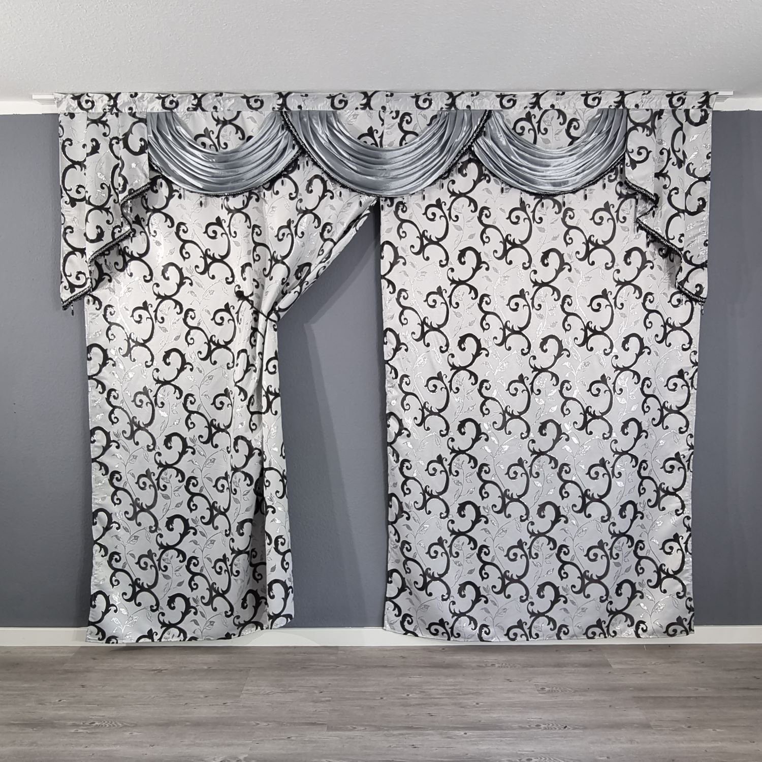 Gardinen by Justyna Verdunkelungsvorhang Grau Barock Gardine Blätter, Kräuselband, abdunkelnd, Verdunkelung,Blickdicht,Verdunkelt,Barock Stil,Orientalisch Perde