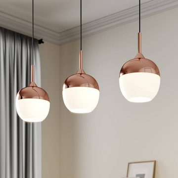 Lindby Pendelleuchte Rangina, dimmbar, Leuchtmittel nicht inklusive, Modern, Eisen, Glas, Kupfer, weiß, 3 flammig, E27, Glas Hängelampe