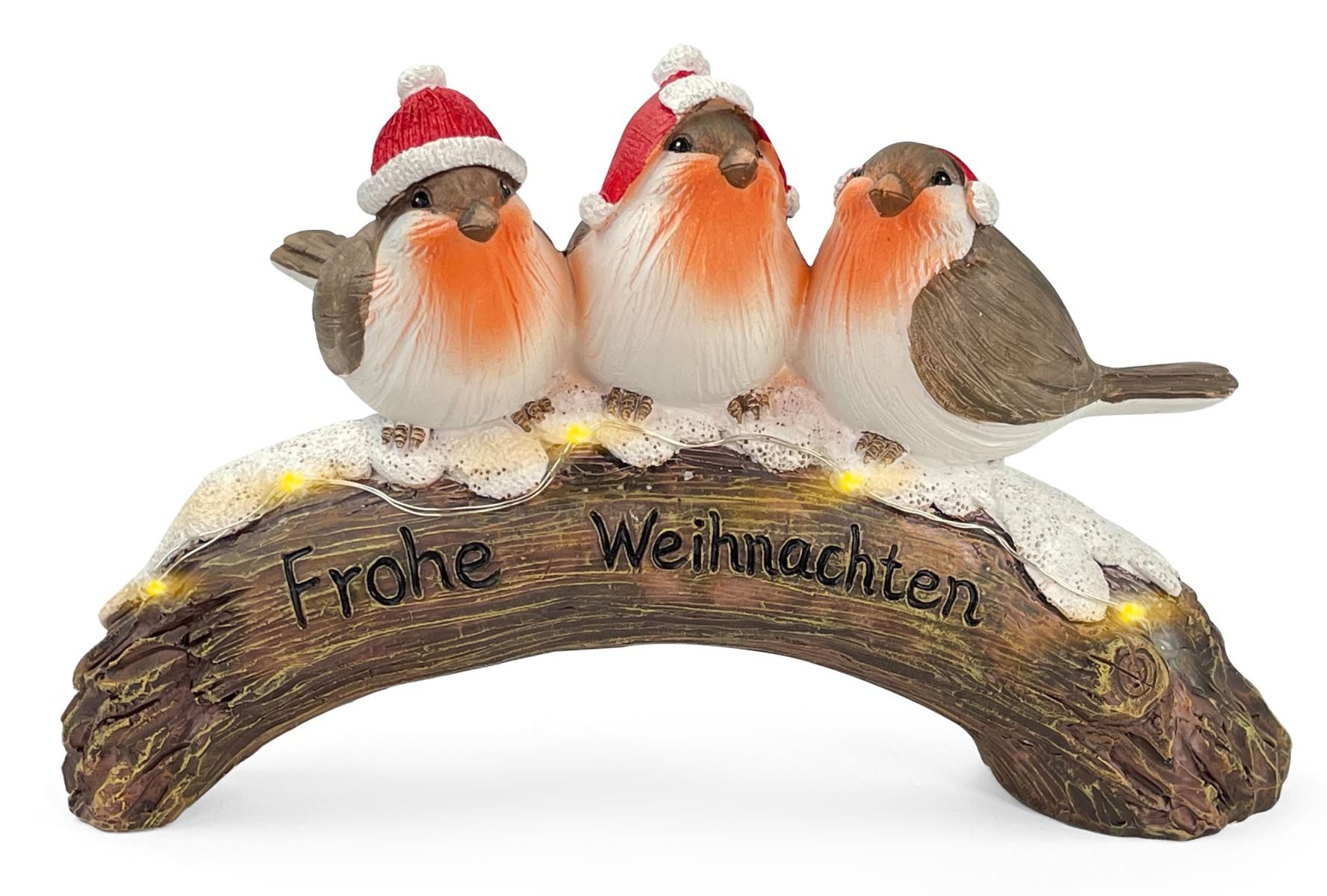 RIFFELMACHER & WEINBERGER Christbaumschmuck Deko 3 Vögel auf Ast mit LED & Frohe Weihnachten