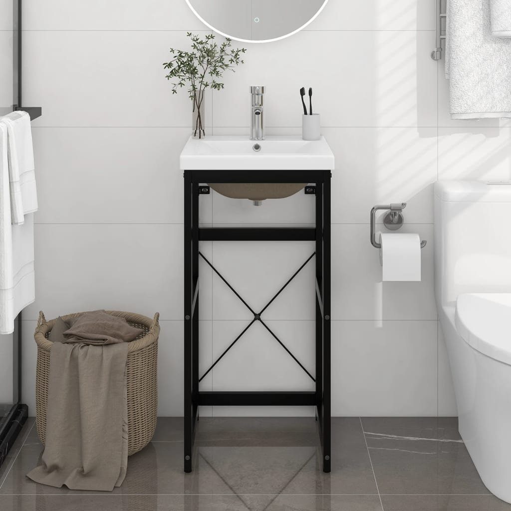 Schwarz vidaXL Waschbecken Badezimmerspiegelschrank Badezimmer-Waschtischgestell mit Eisen (1-St)