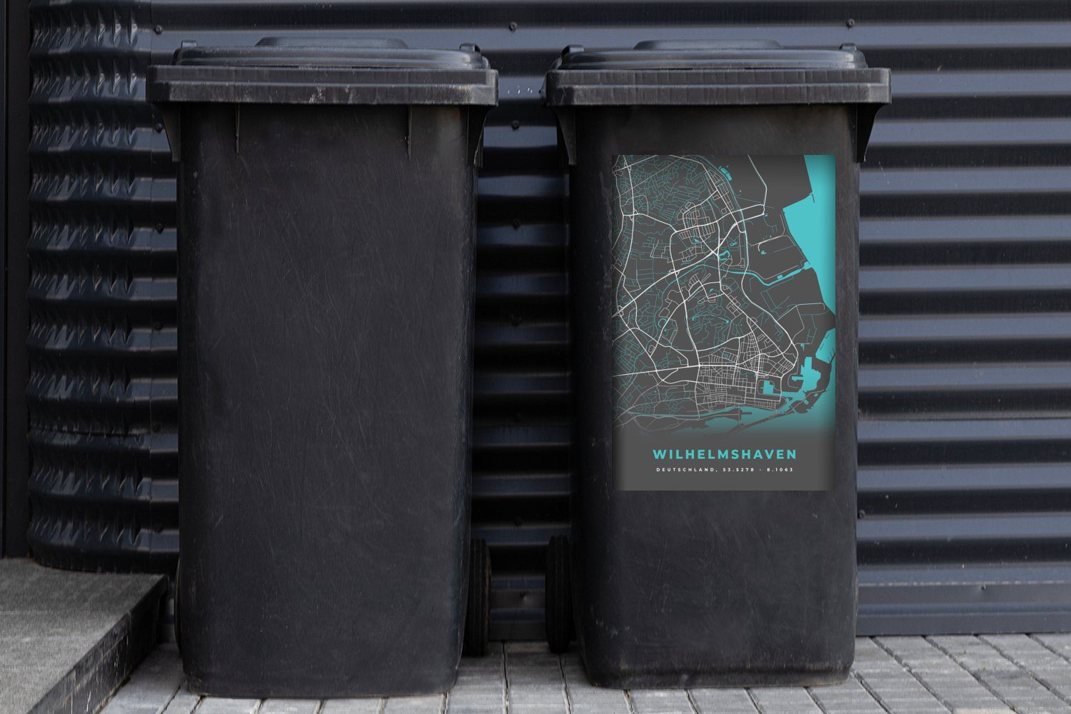 - Sticker, St), Wilhelmshaven - MuchoWow (1 Blau Mülltonne, Karte Stadtplan Mülleimer-aufkleber, Abfalbehälter - Container, Deutschland Wandsticker -